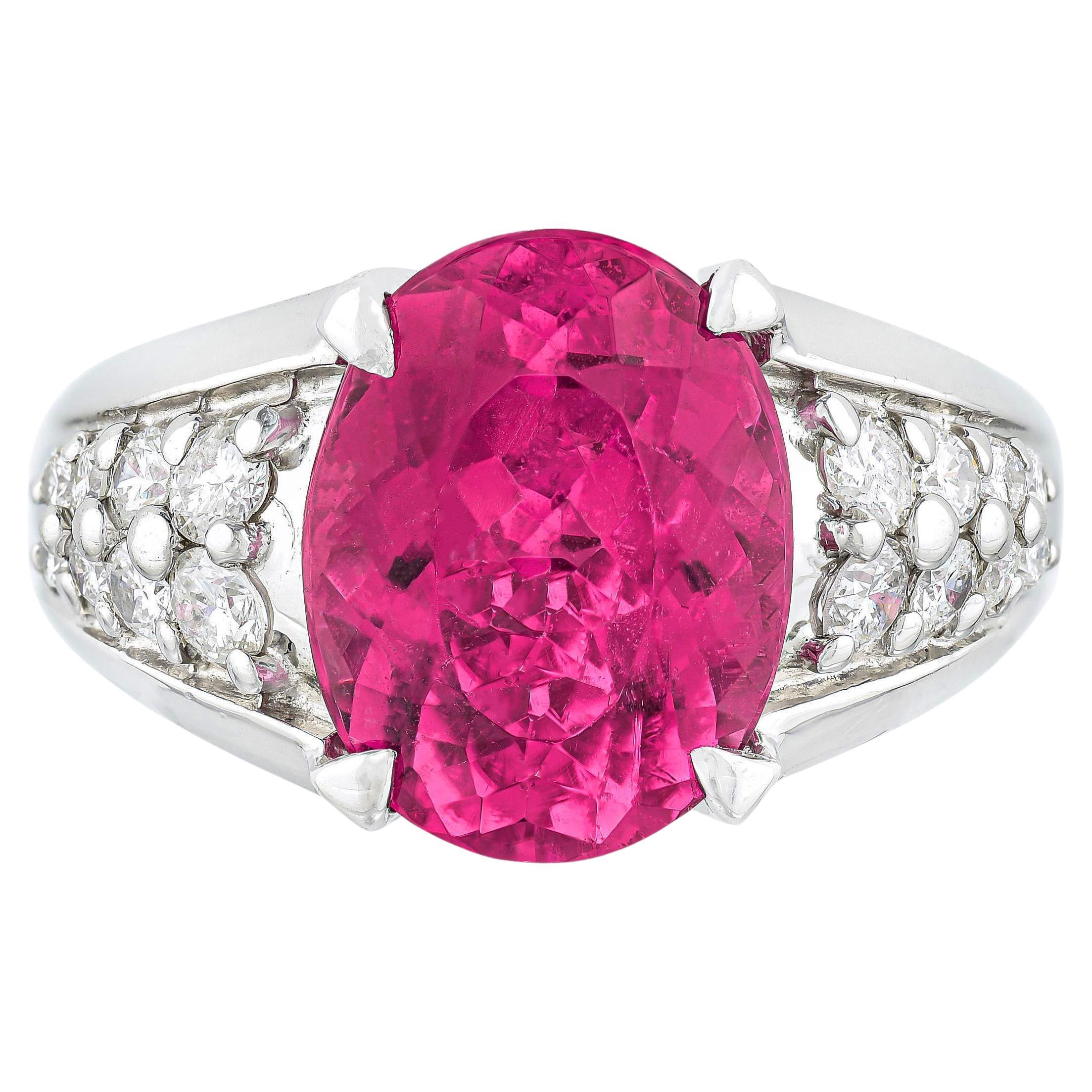 Rosa Turmalin Ring Diamantfassung 5,10 Karat Platin