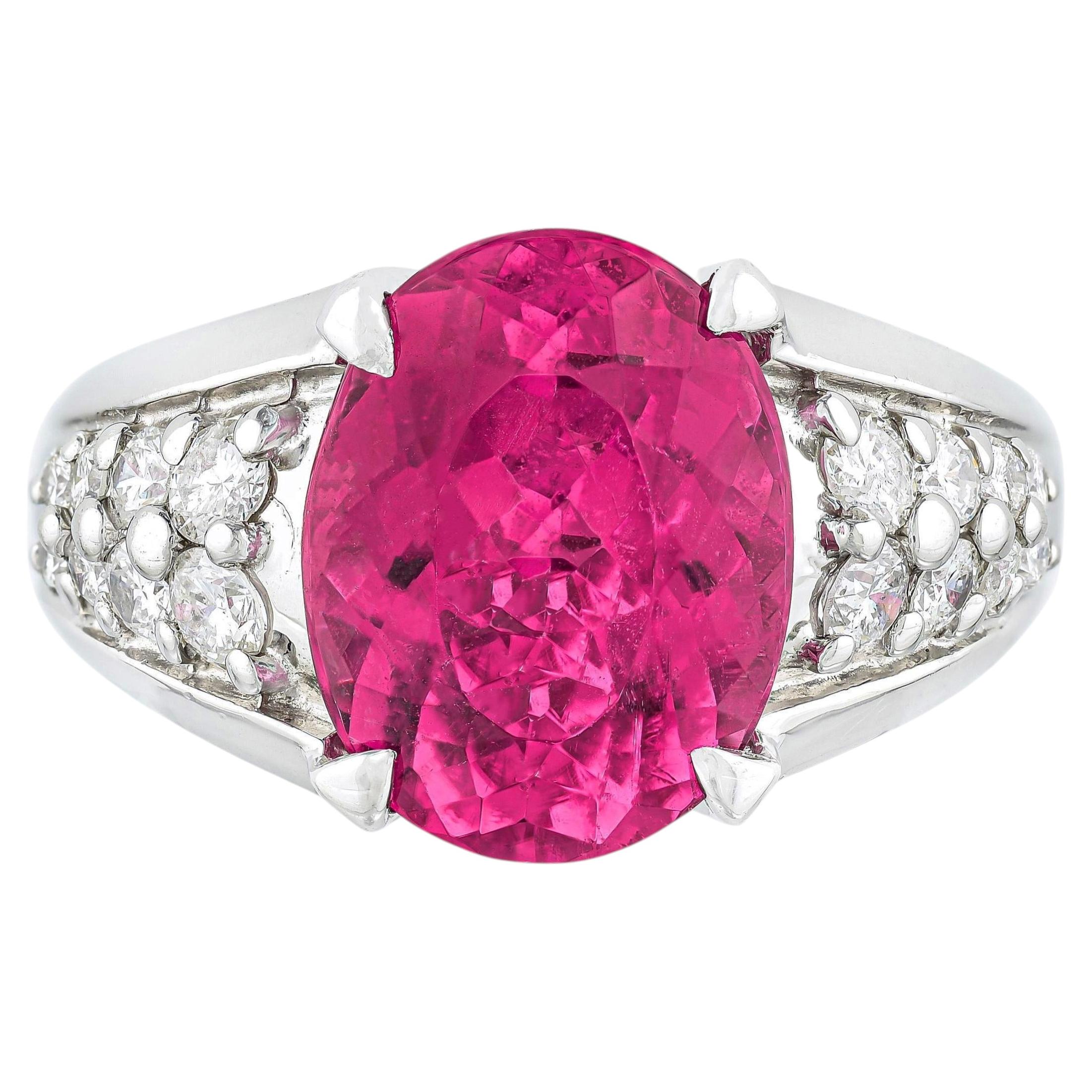 Rosa Turmalin Ring Diamantfassung 5,10 Karat Platin