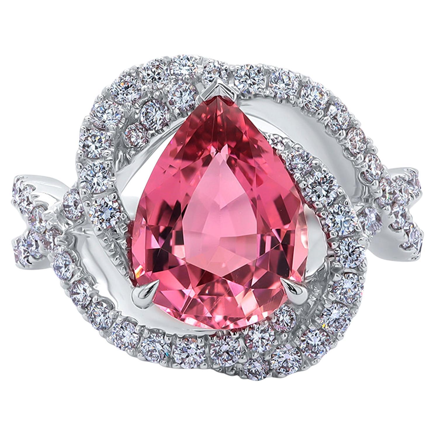 Bague en or blanc 18 carats avec tourmaline rose et diamants de 2,85 carats