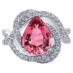Pink Tourmaline Ring Diamonds 2.85 Carats 18K White Gold