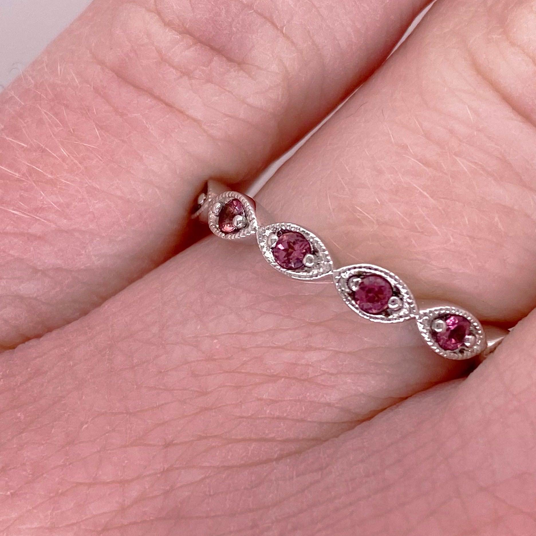 For Sale:  Pink Tourmaline Ring, Eternity Band, White Gold, Stackable, Pink Wedding Band 2