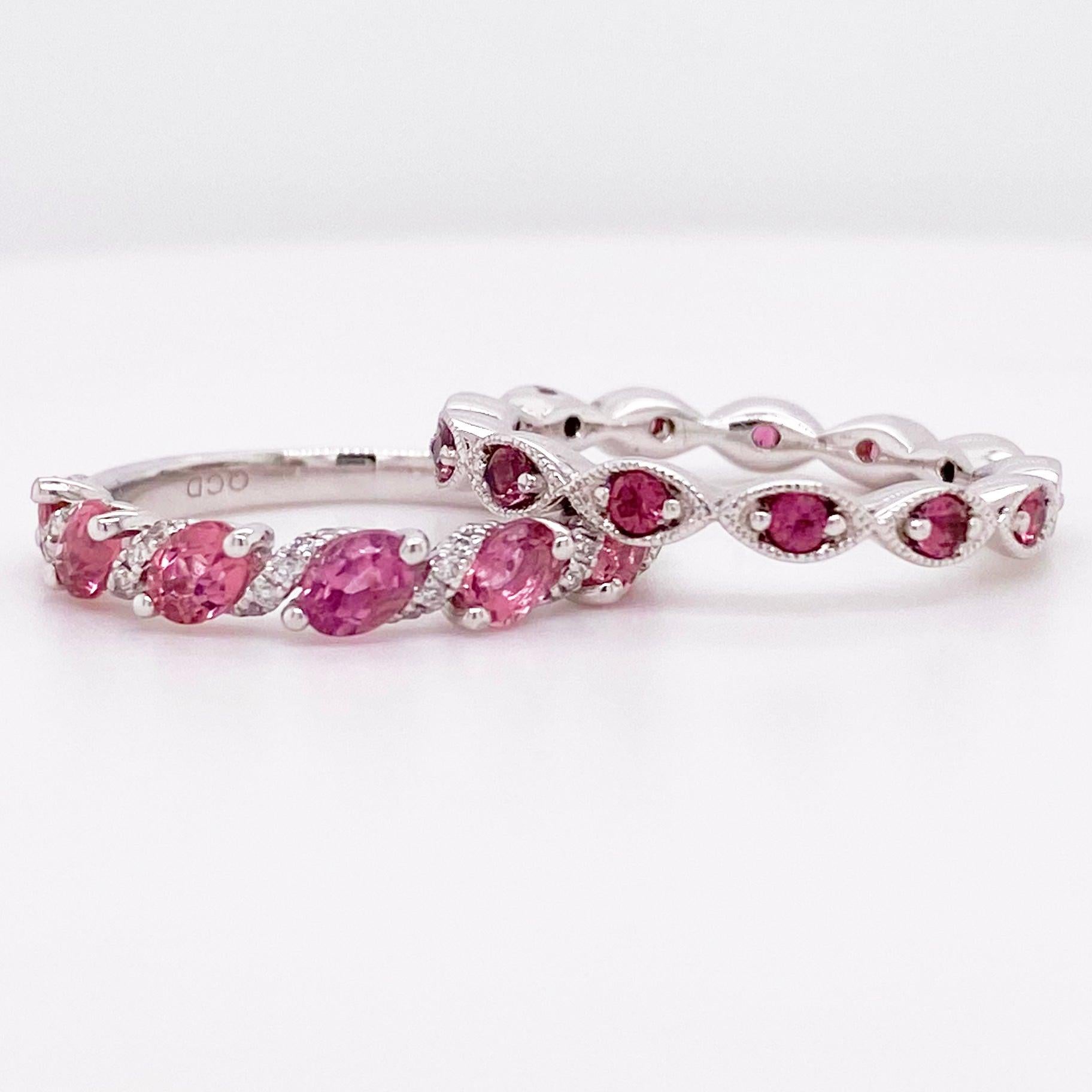 Im Angebot: Rosa Rosa Turmalin Ring, Ewigkeitsring, Weißgold, stapelbar, rosa Ehering () 3