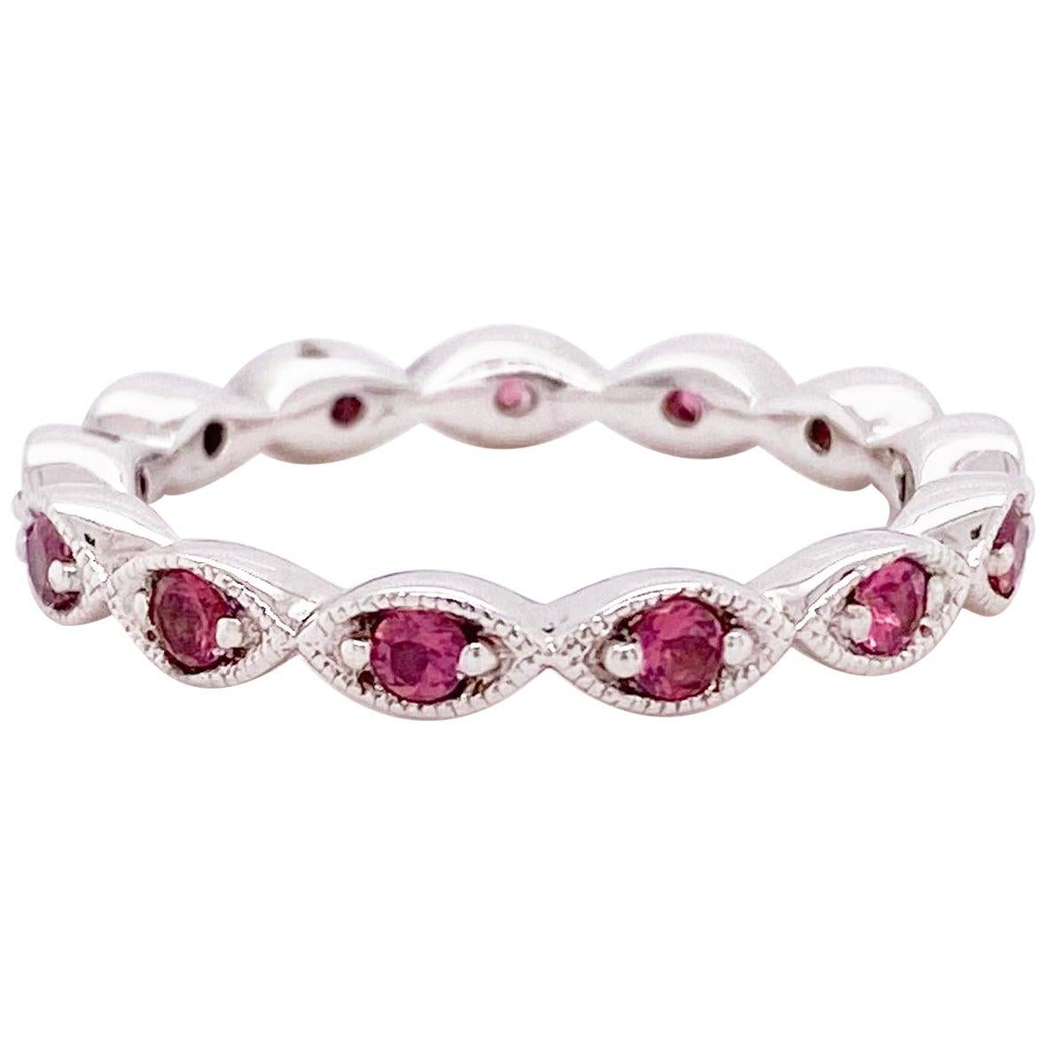 Pink Tourmaline Ring, Eternity Band, White Gold, Stackable, Pink Wedding Band