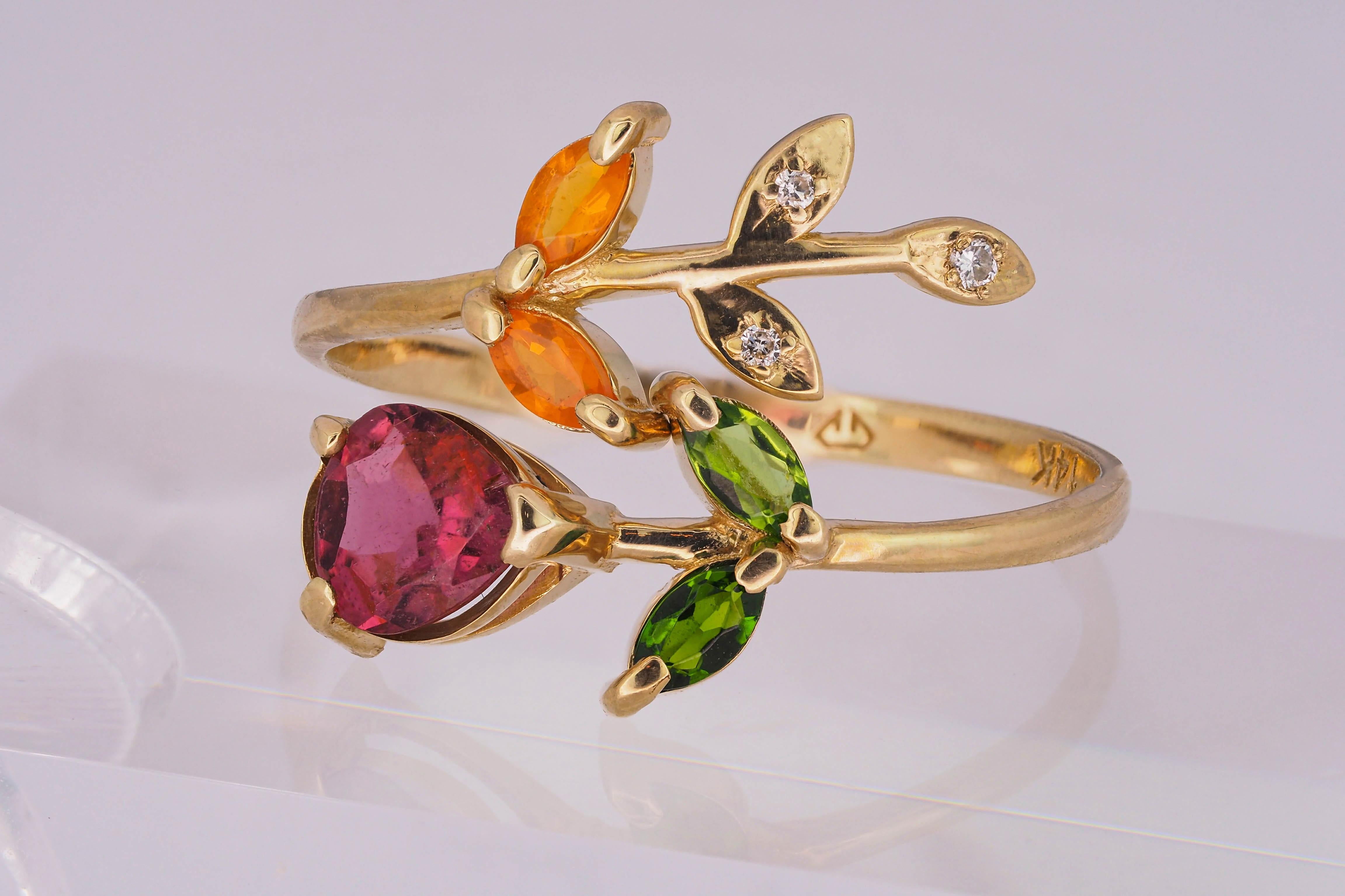 Pear Cut Pink tourmaline ring in 14k gold.  For Sale