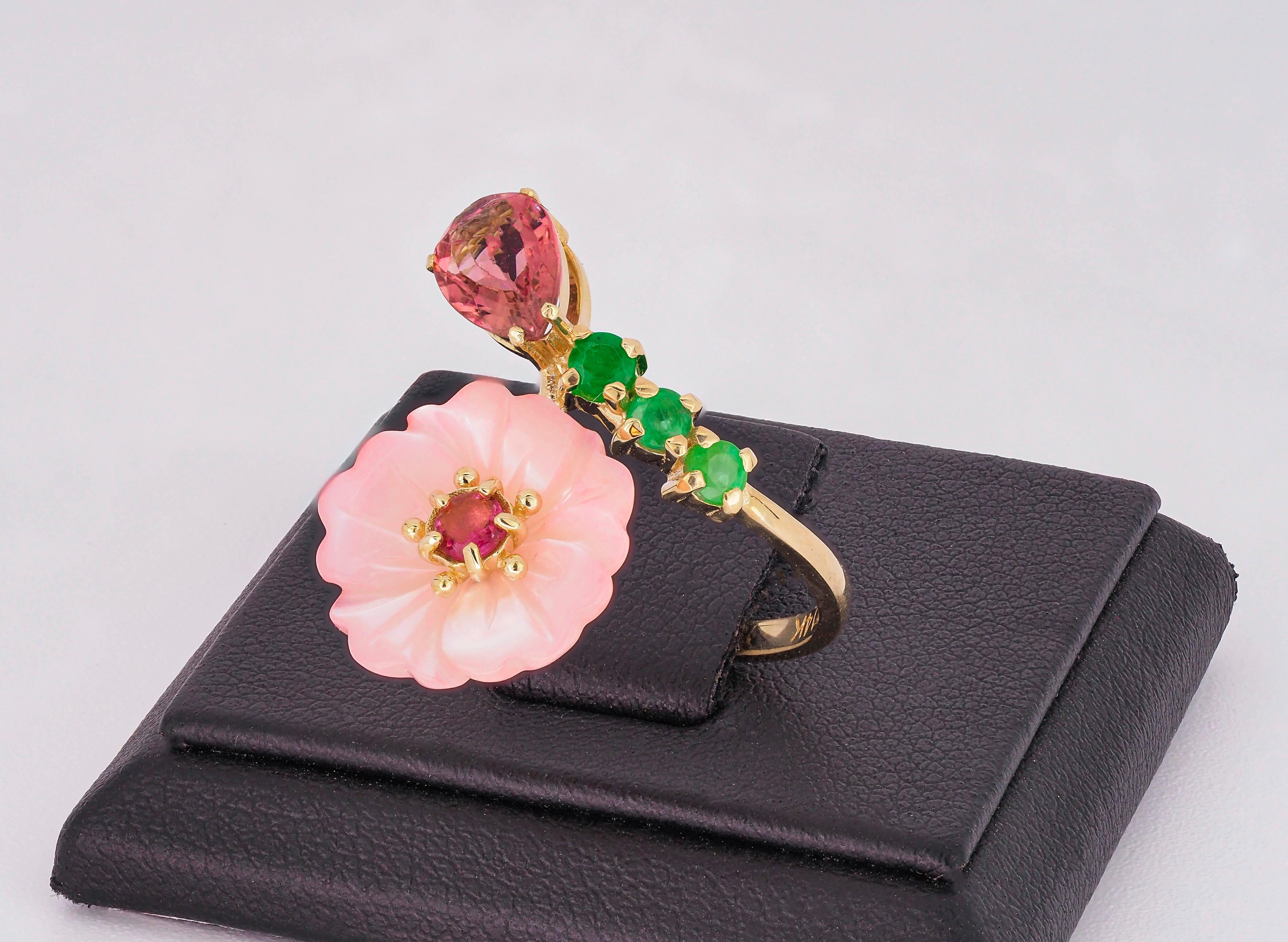 Pear Cut Pink tourmaline ring in 14k gold.  For Sale