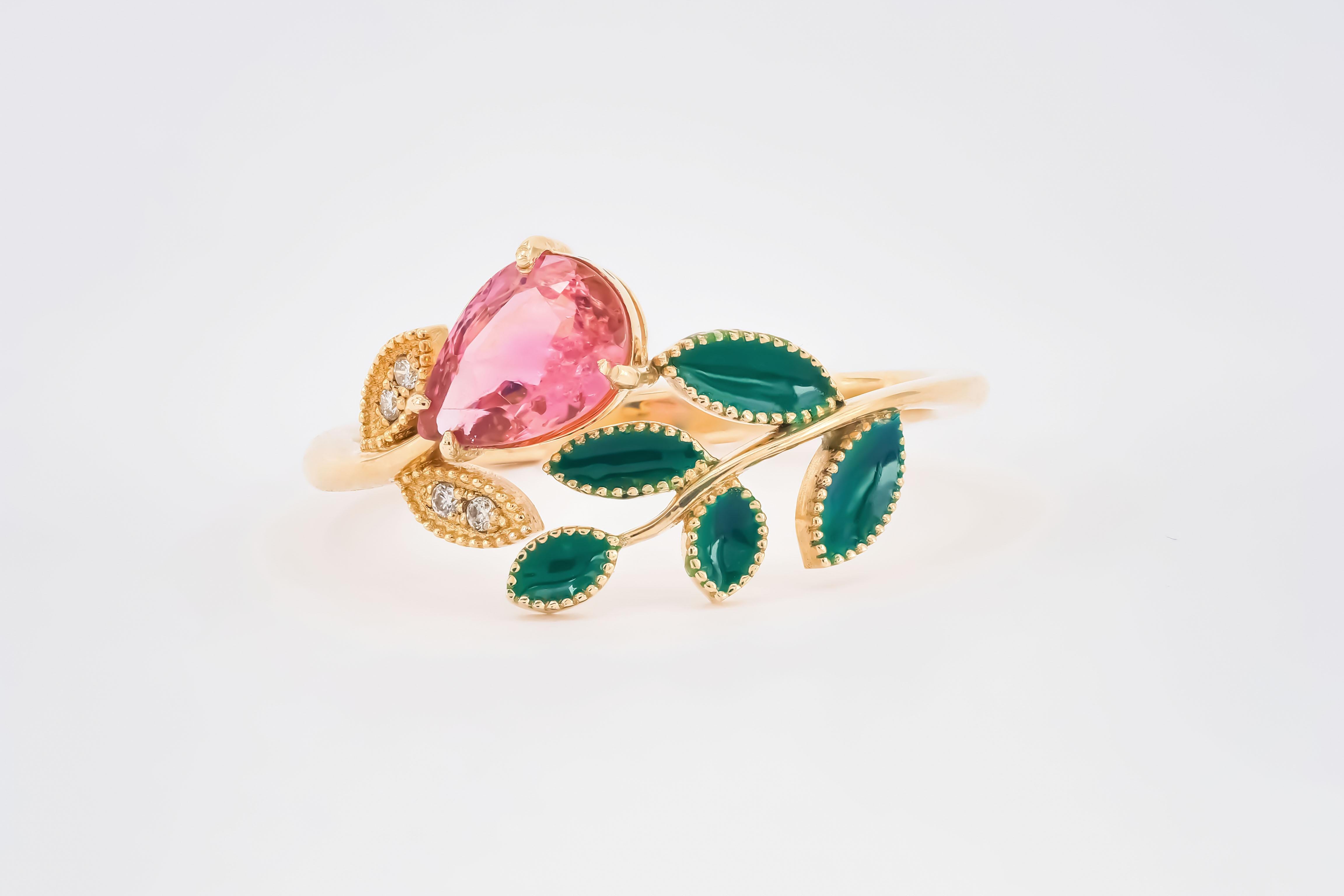Ring mit rosa Turmalin aus 14k Gold.  (Ovalschliff) im Angebot
