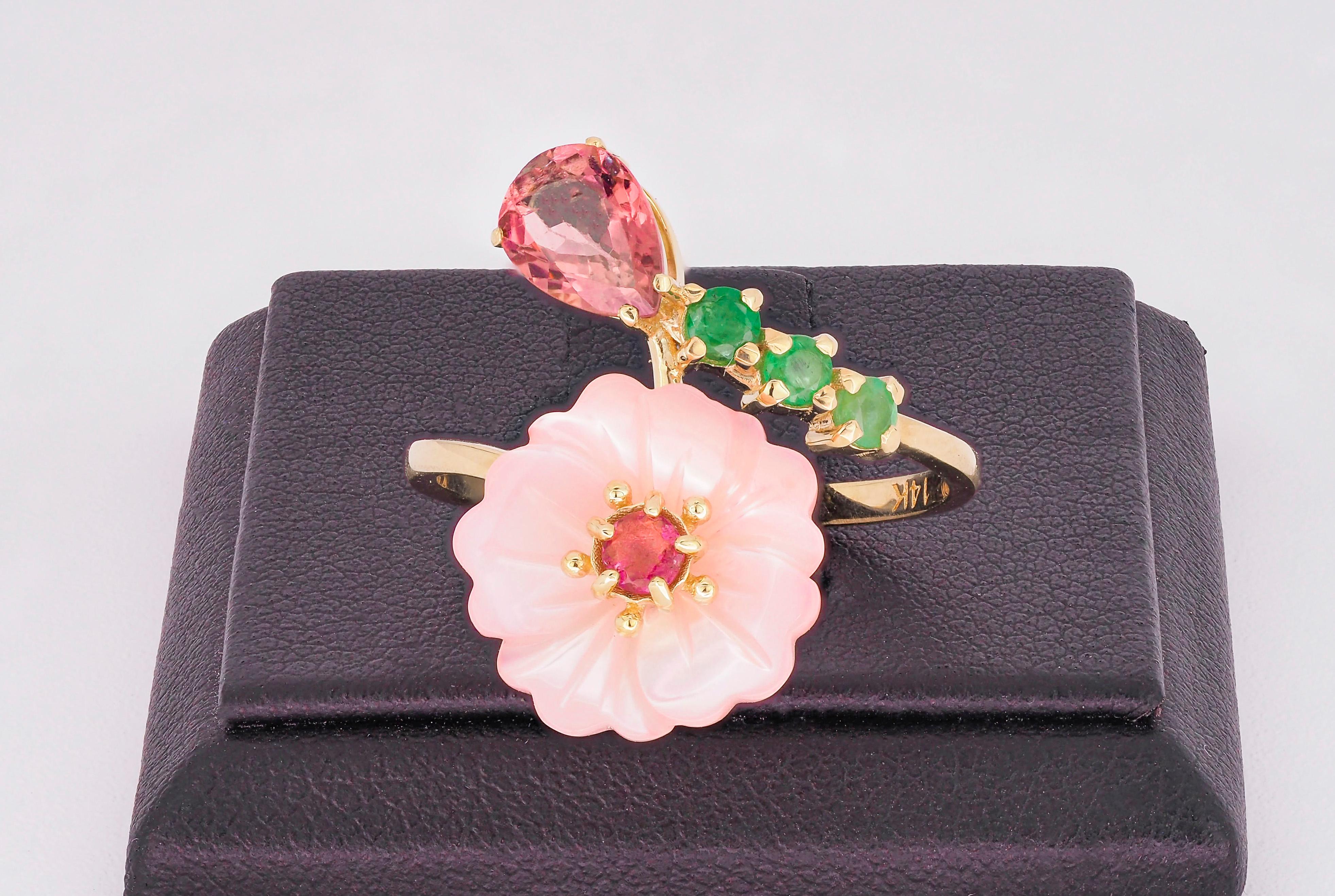Pink tourmaline ring in 14k gold.  In New Condition In Istanbul, TR