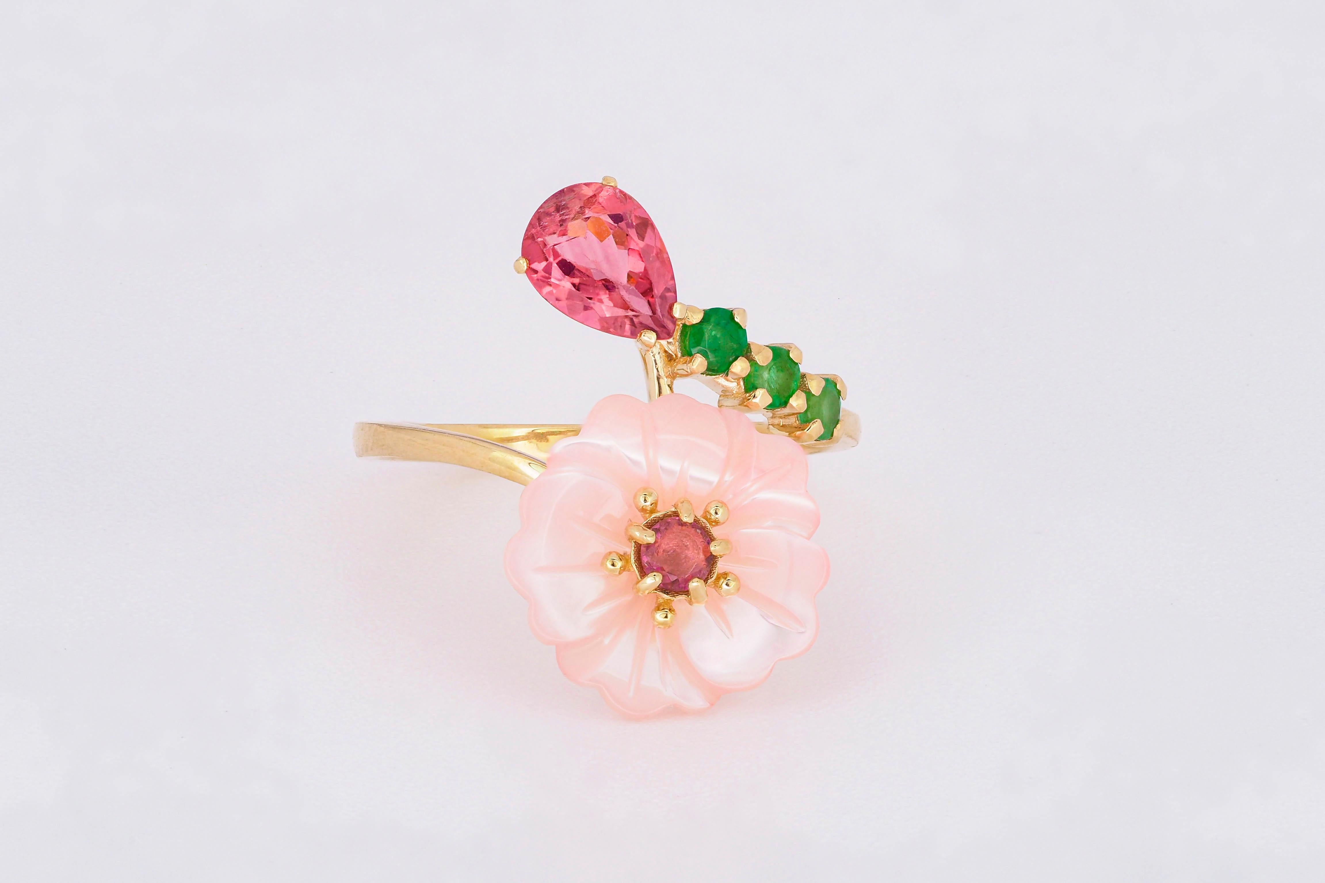 Women's Pink tourmaline ring in 14k gold.  For Sale