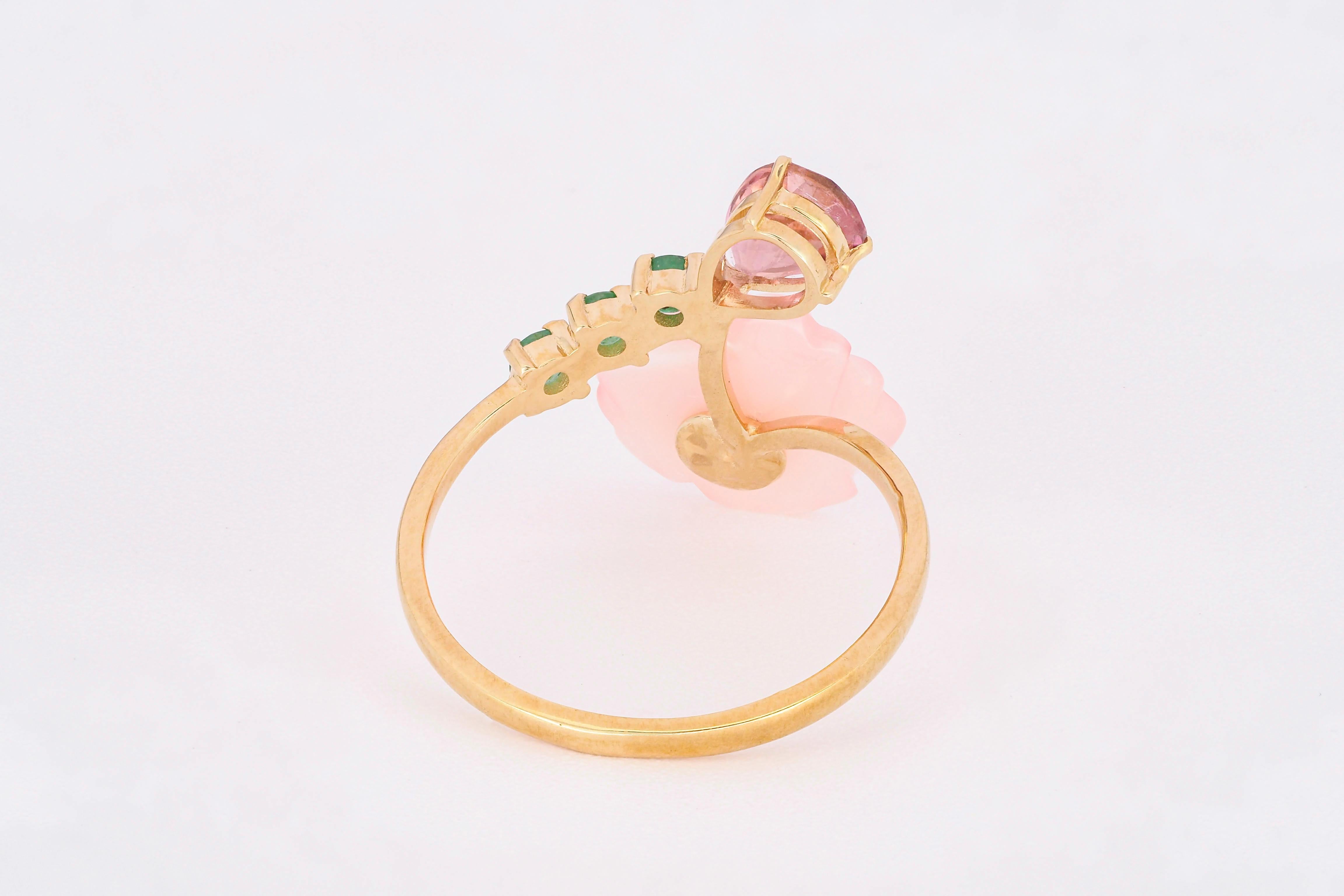 Pink tourmaline ring in 14k gold.  For Sale 2