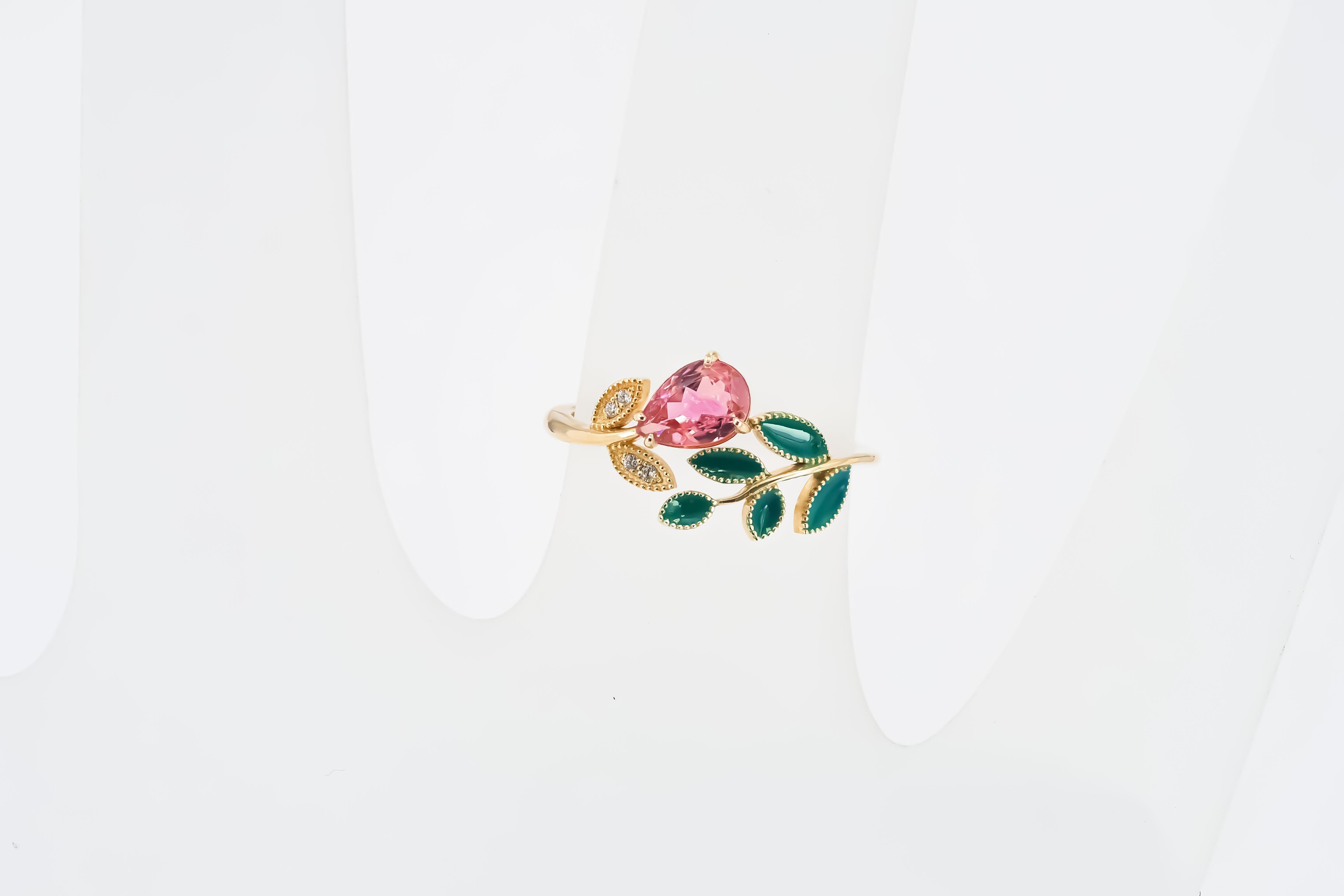 Pink tourmaline ring in 14k gold.  For Sale 2
