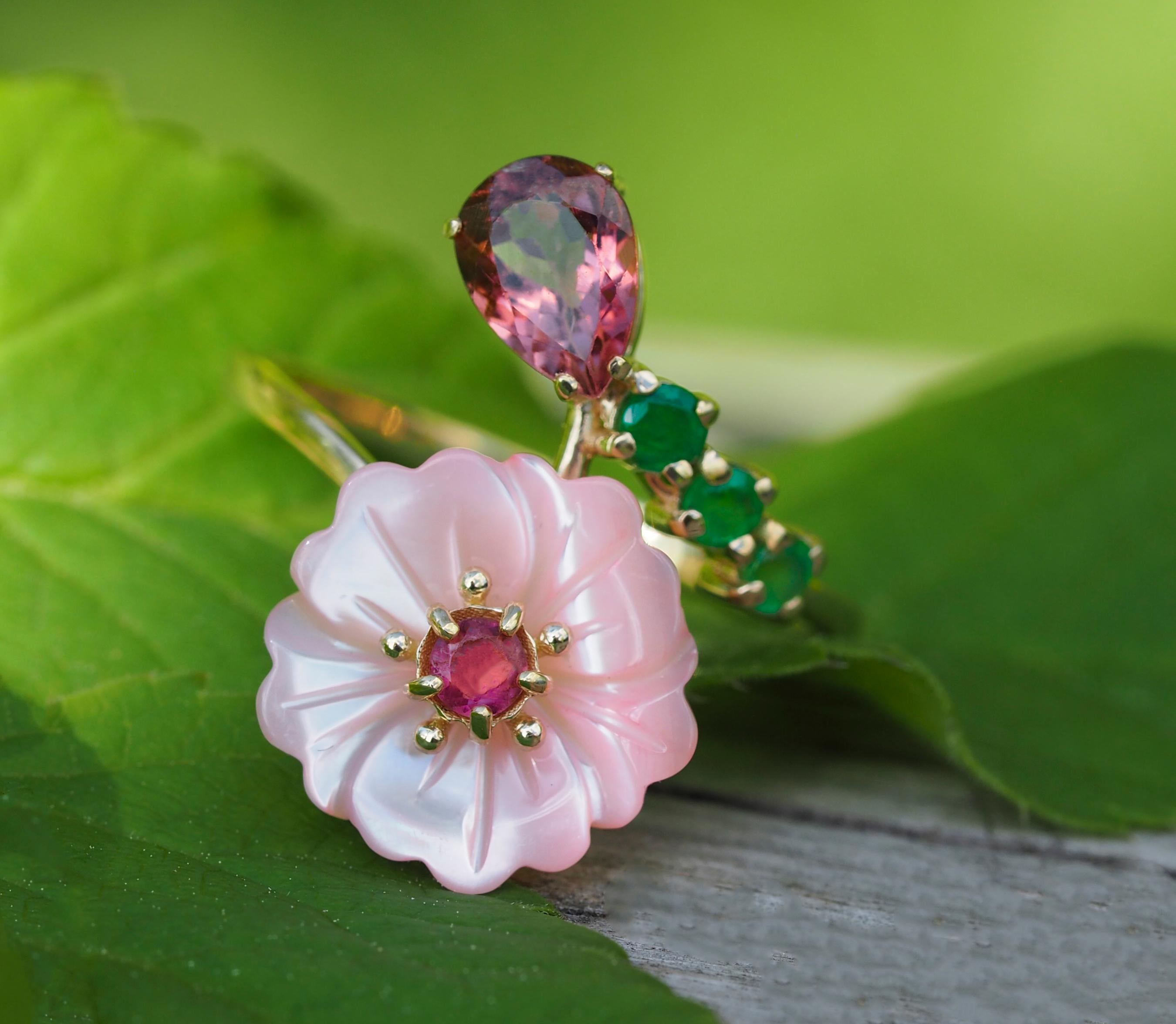Pink tourmaline ring in 14k gold.  For Sale 3