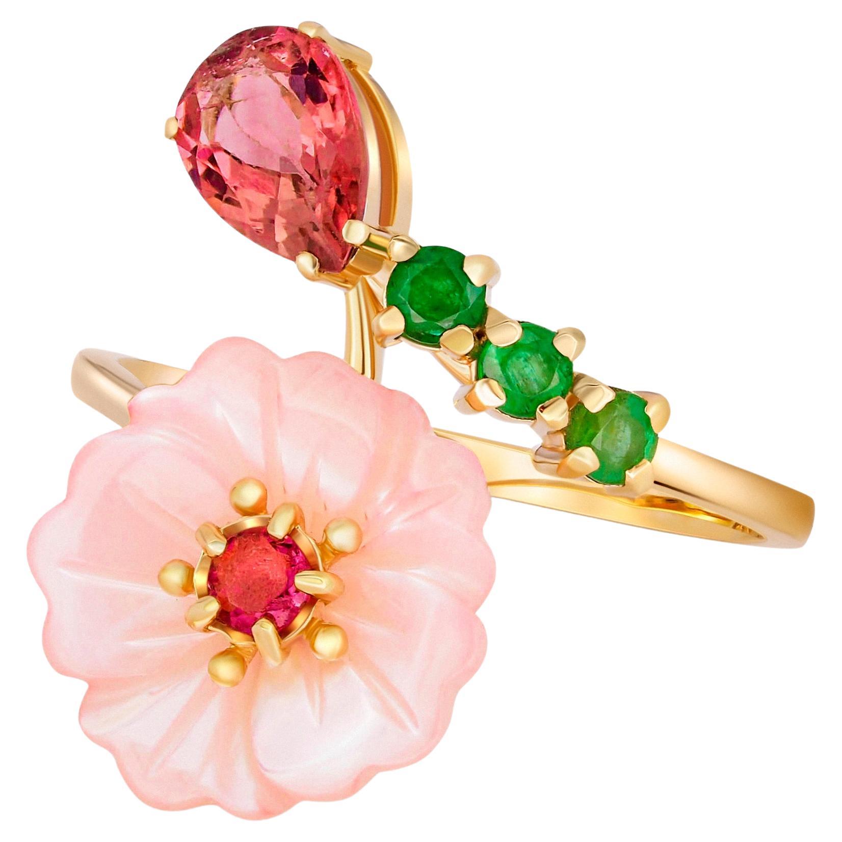 Pink tourmaline ring in 14k gold.  For Sale