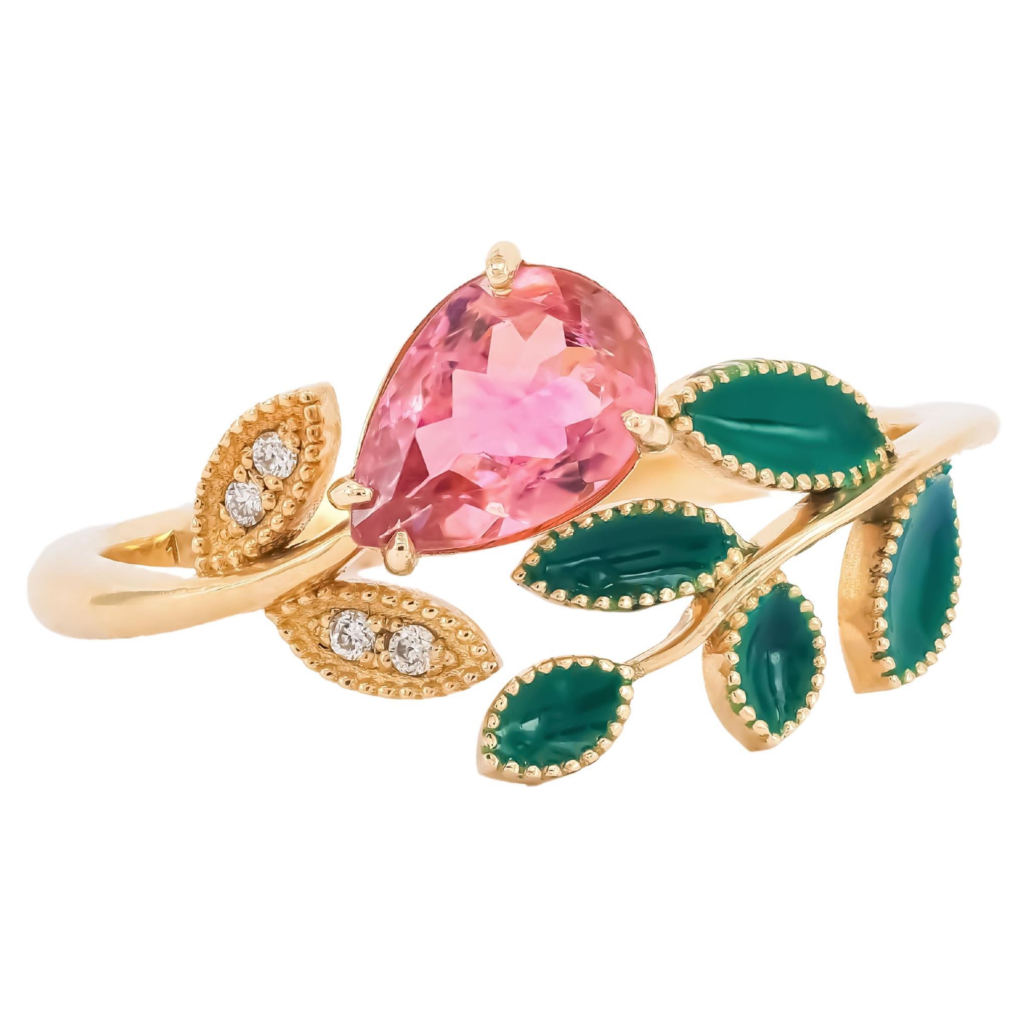 Ring mit rosa Turmalin aus 14k Gold.  im Angebot