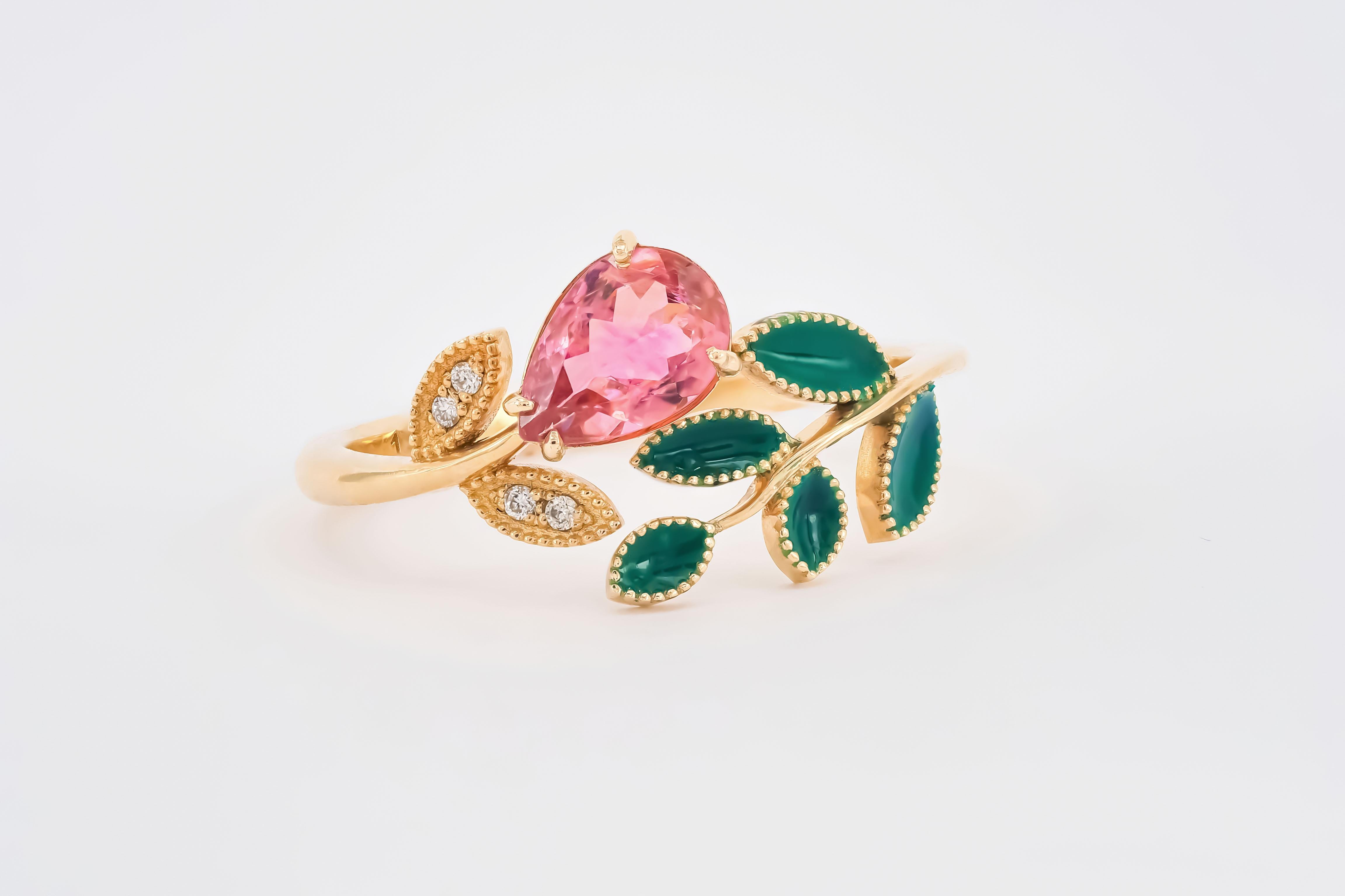 For Sale:  Pink Tourmaline Ring in 14k Gold, Tourmaline Gold Ring 3