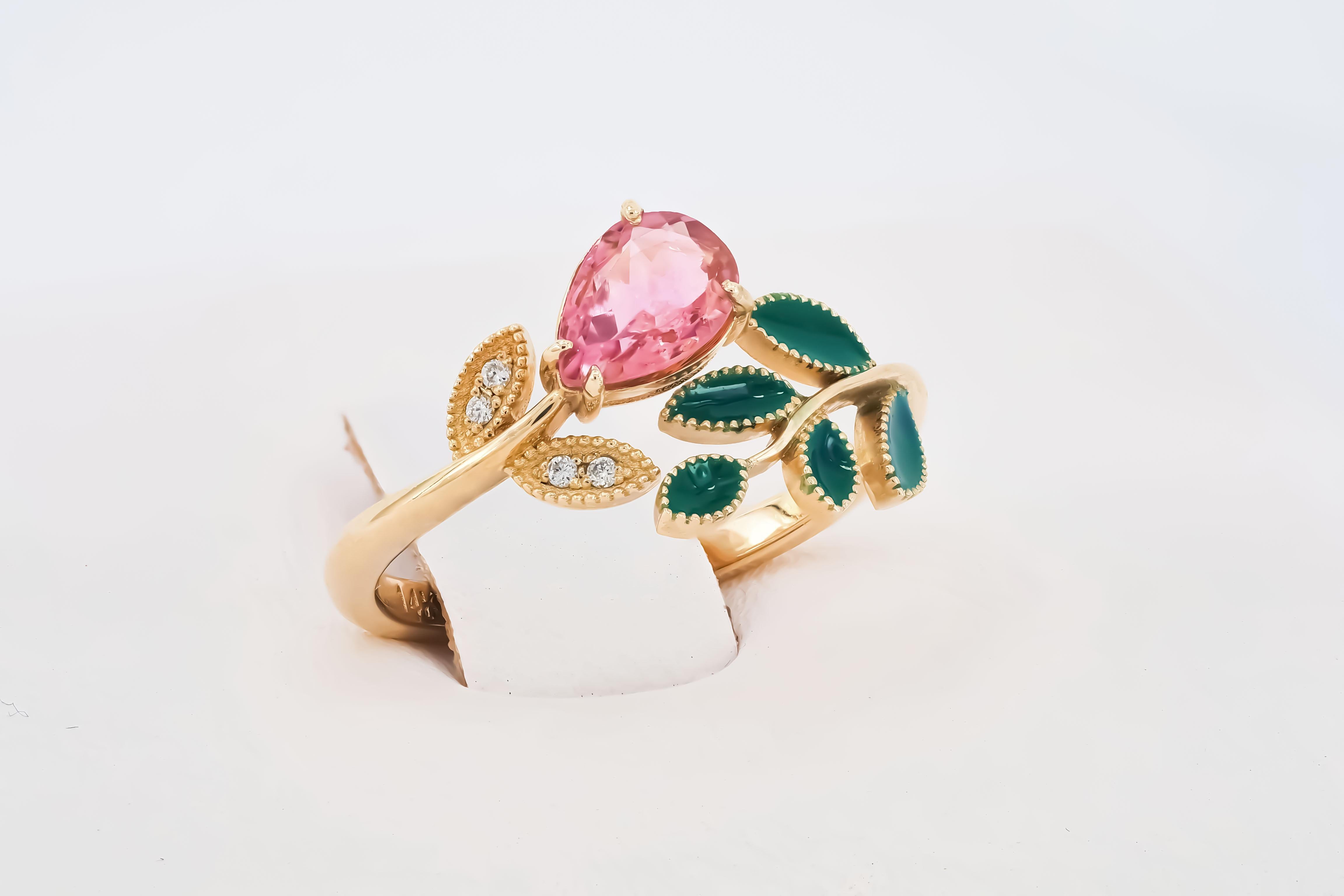 For Sale:  Pink Tourmaline Ring in 14k Gold, Tourmaline Gold Ring 5