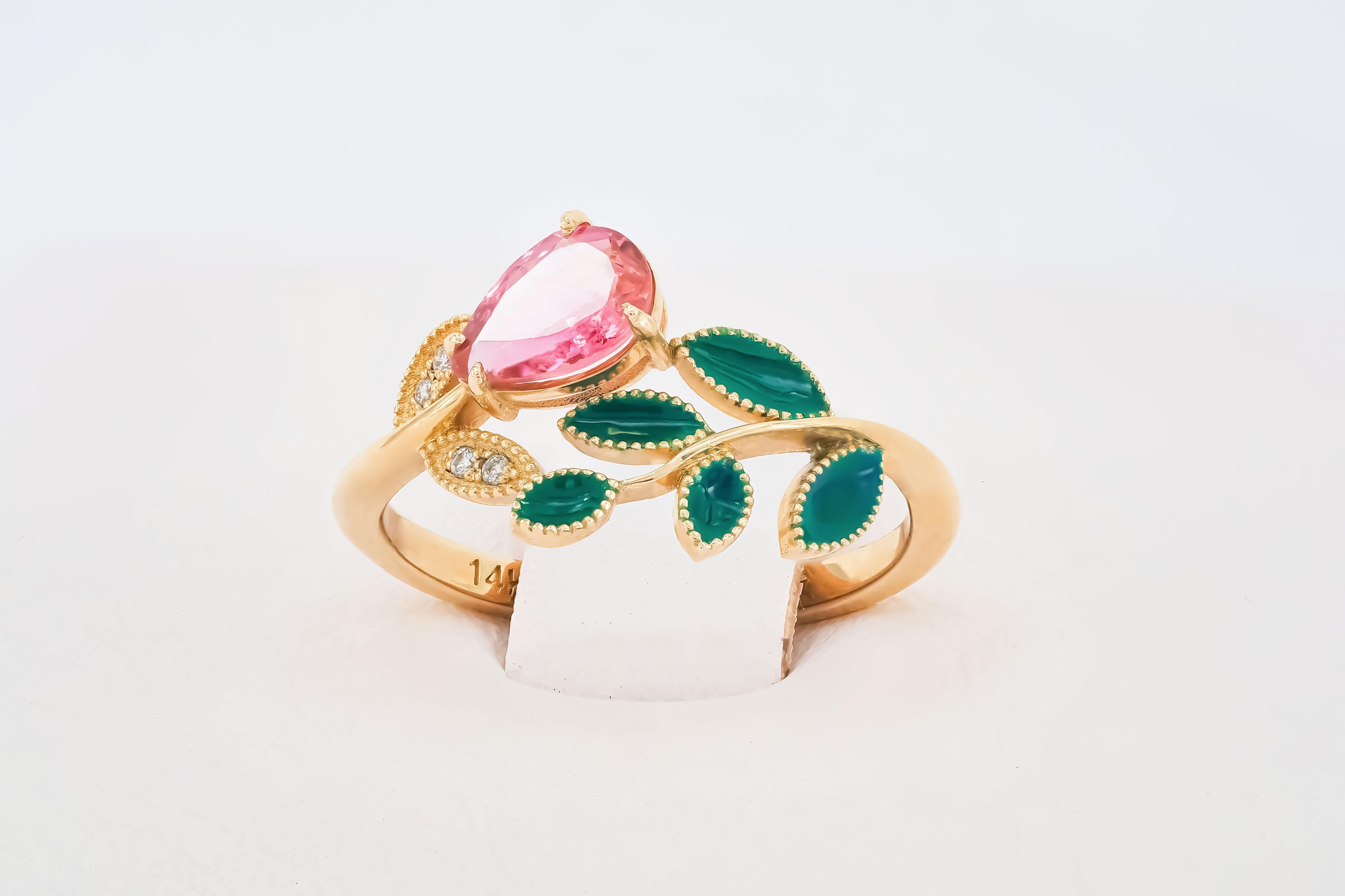 For Sale:  Pink Tourmaline Ring in 14k Gold, Tourmaline Gold Ring 6