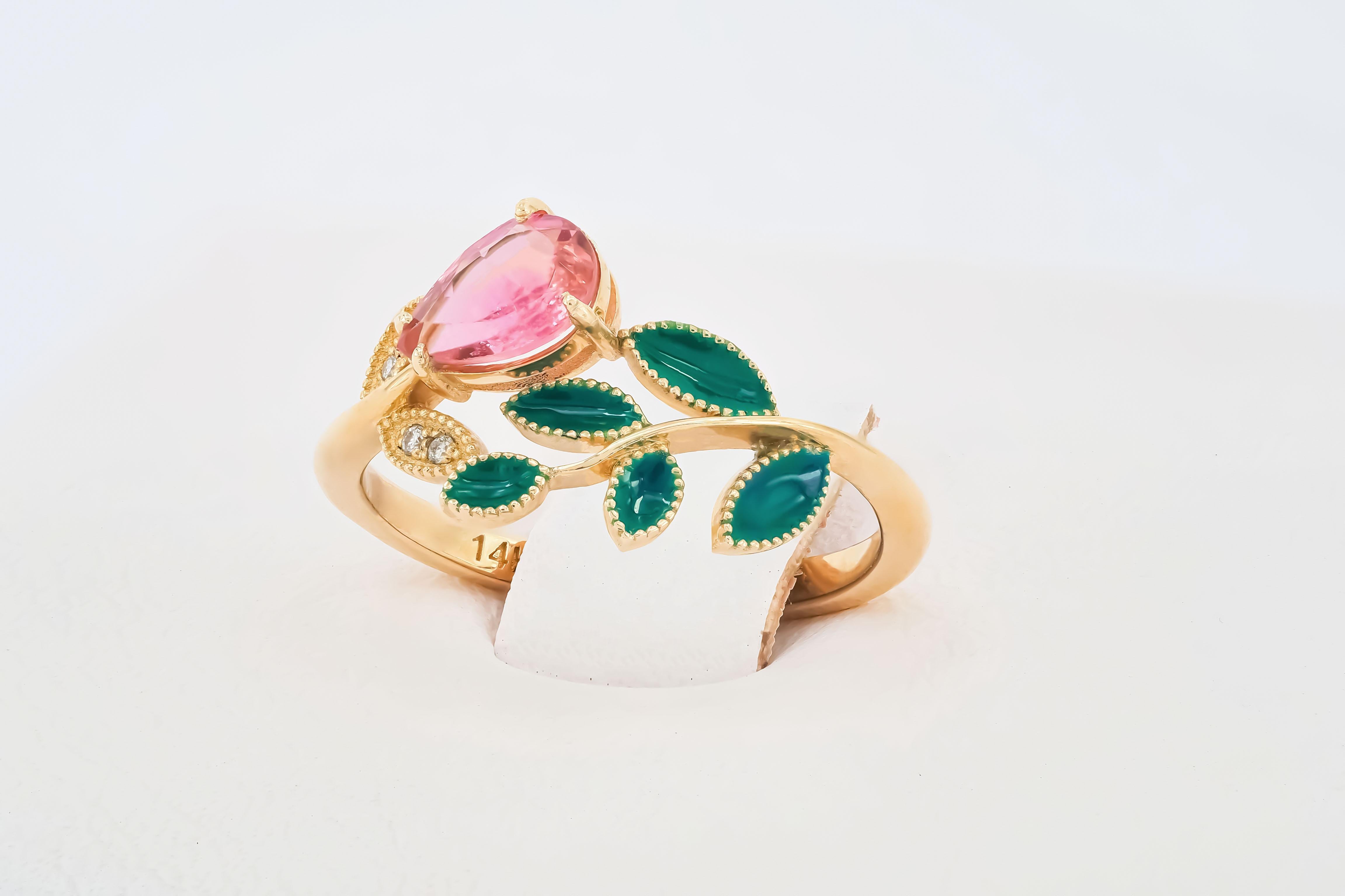 For Sale:  Pink Tourmaline Ring in 14k Gold, Tourmaline Gold Ring 7
