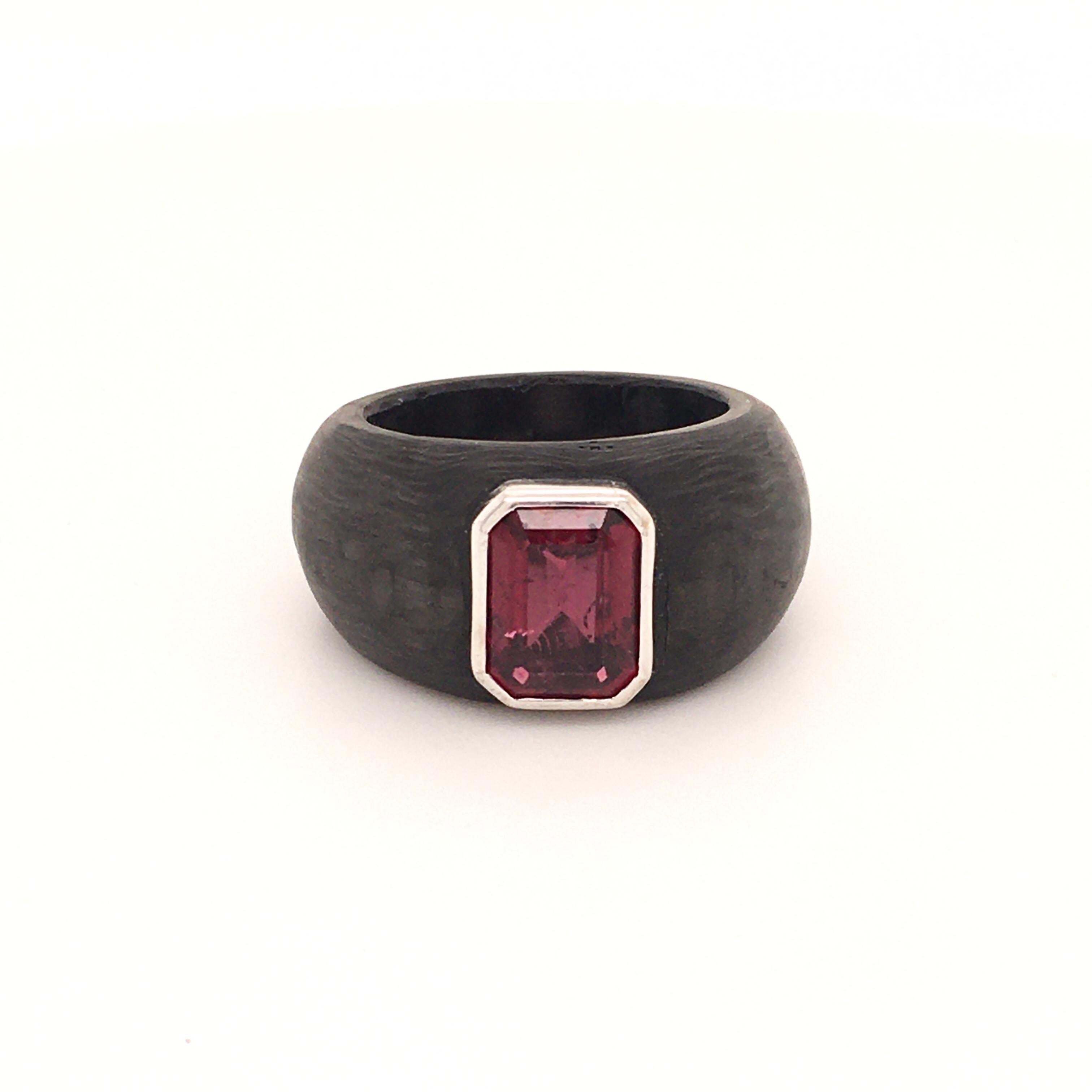 Contemporary Pink Tourmaline Ring in Carbon and 18 Karat White Gold