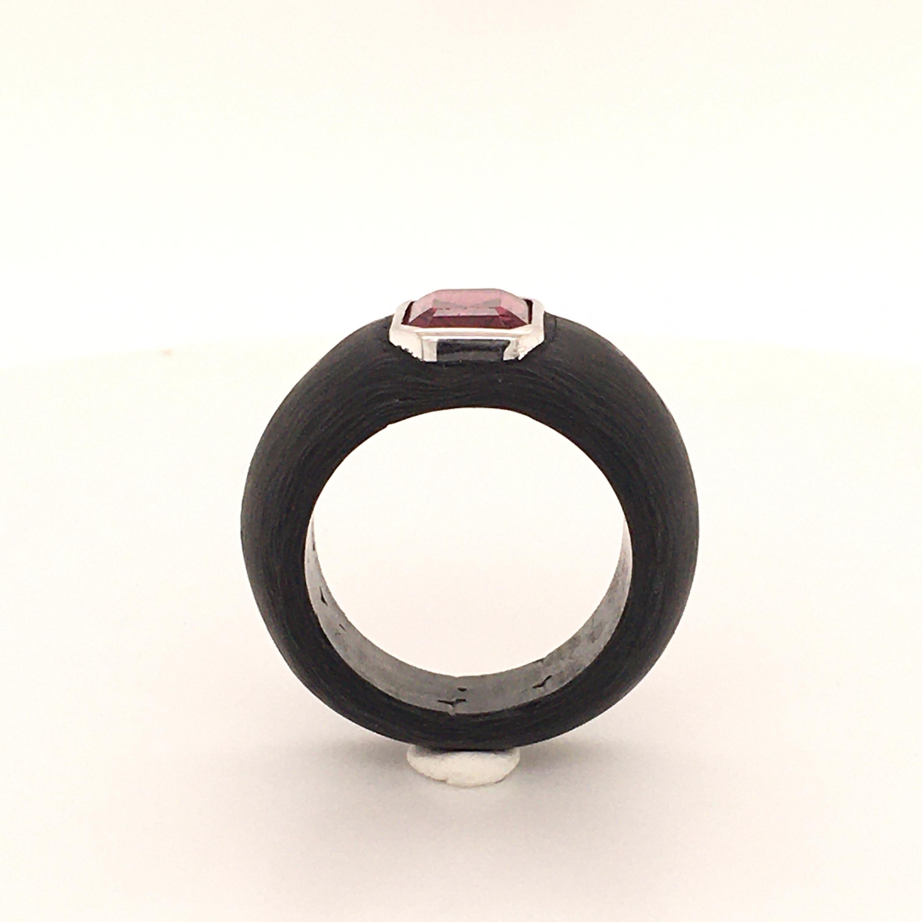 Pink Tourmaline Ring in Carbon and 18 Karat White Gold 1