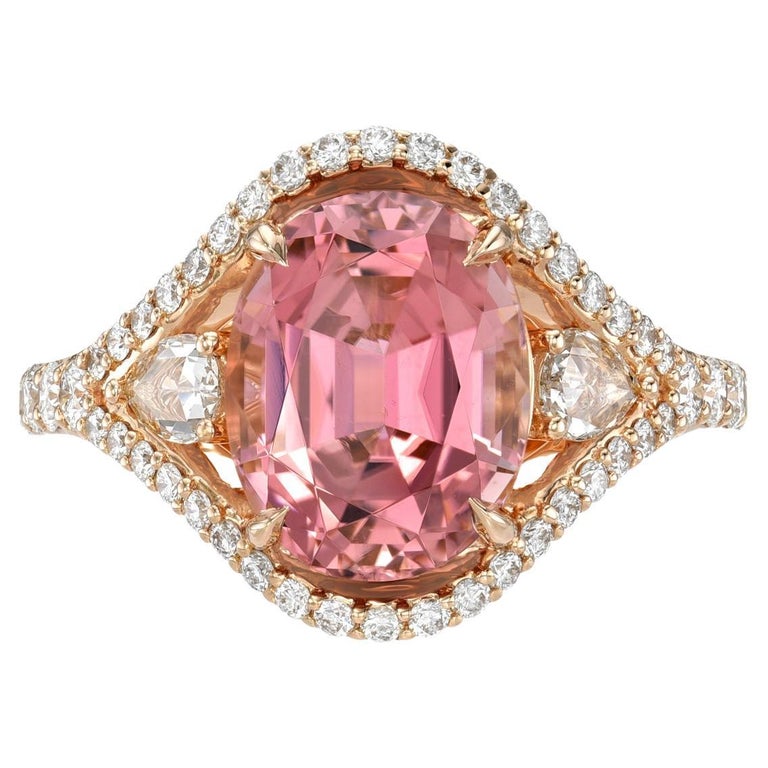 Romántico Anillo de Diamantes Turmalina Rosa de 4,47 Quilates y