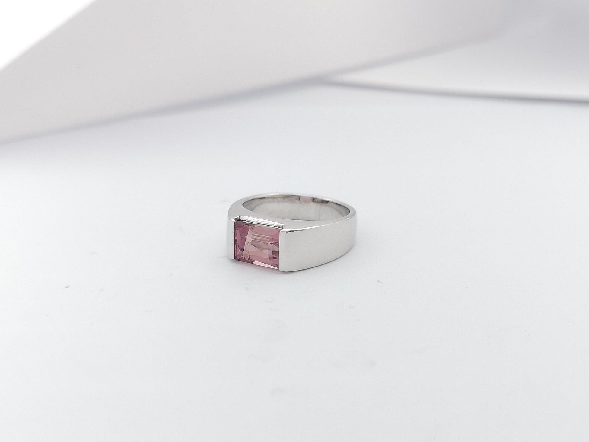 Pink Tourmaline Ring Set in 18 Karat White Gold Settings For Sale 2