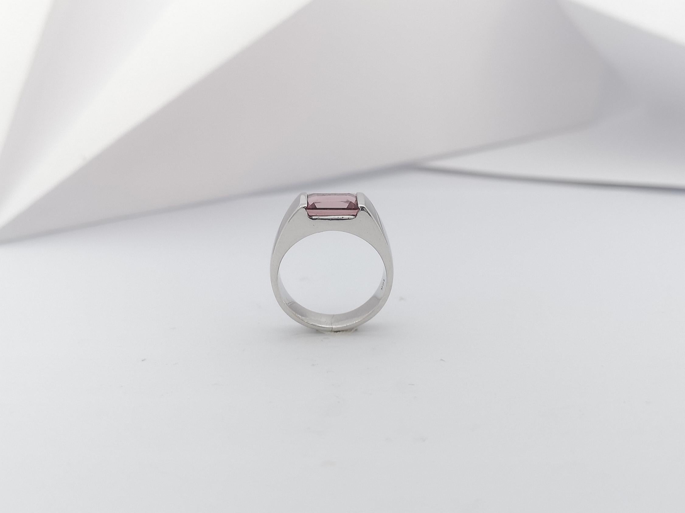 Pink Tourmaline Ring Set in 18 Karat White Gold Settings For Sale 4
