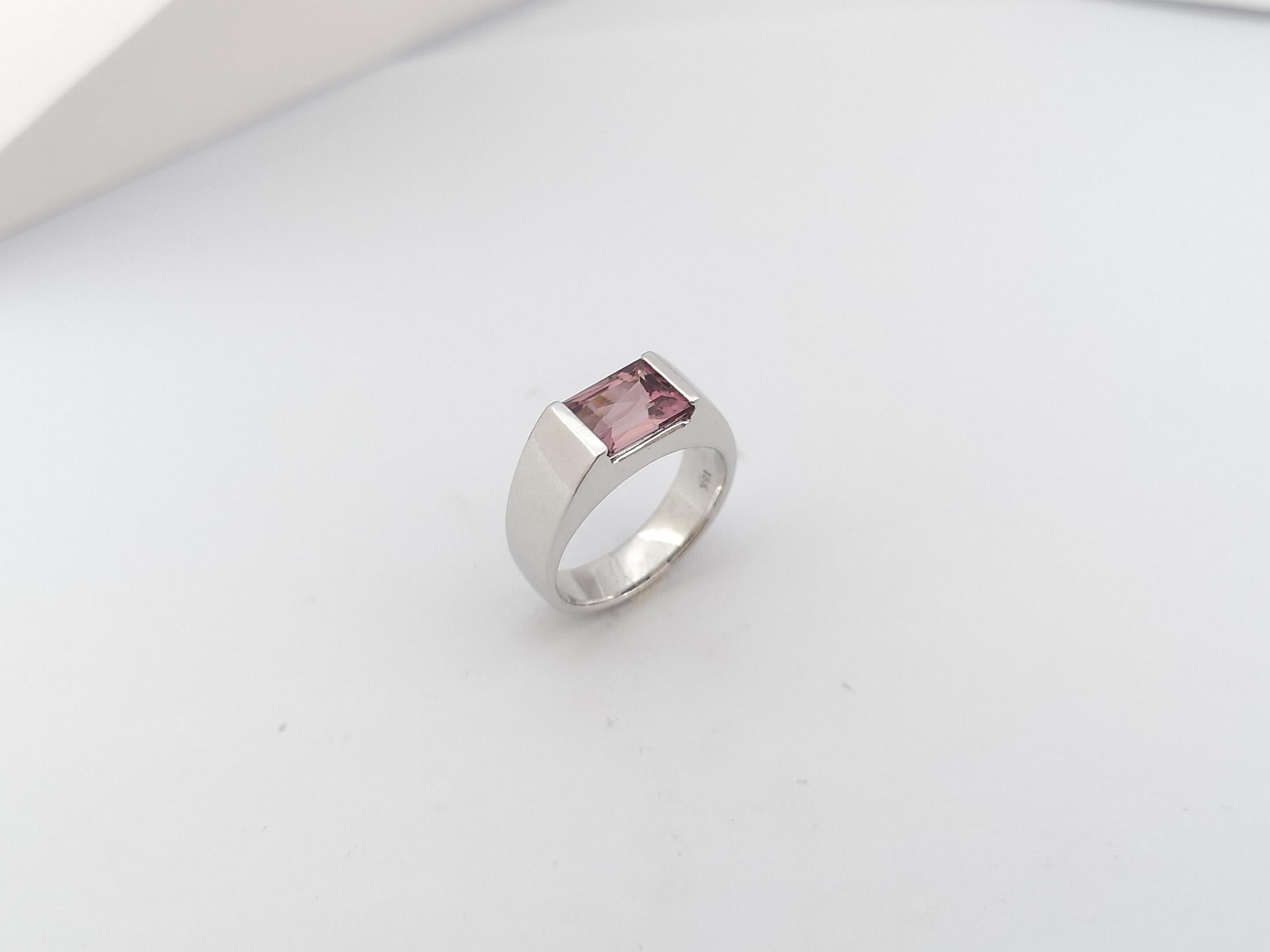 Pink Tourmaline Ring Set in 18 Karat White Gold Settings For Sale 8