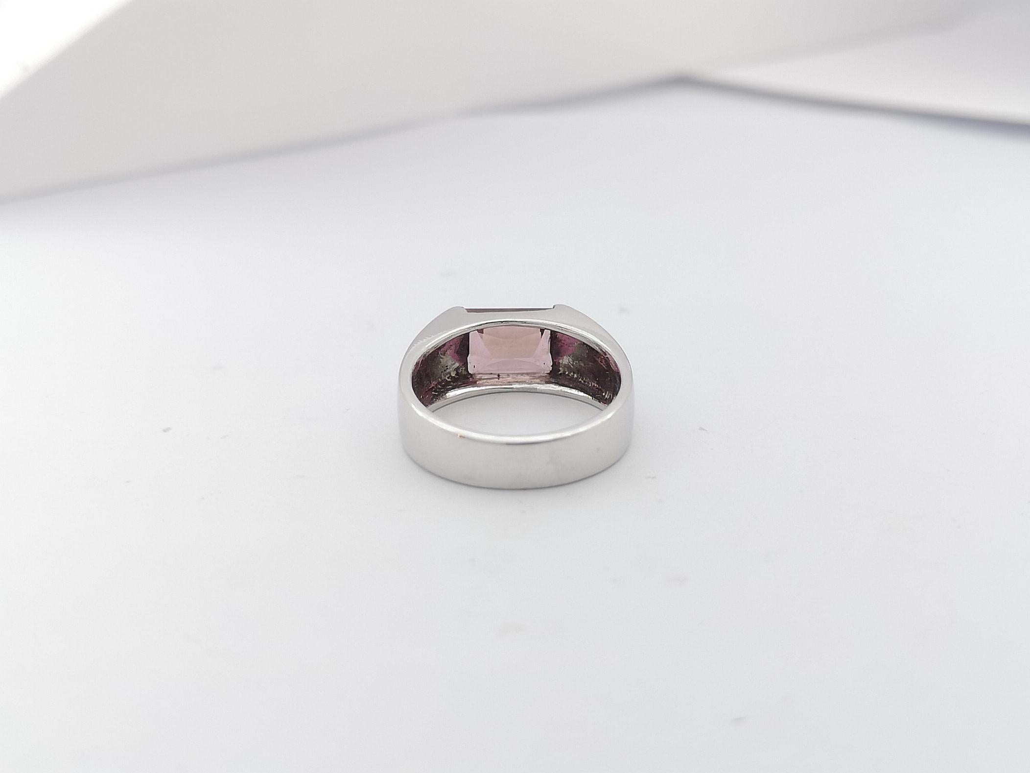Pink Tourmaline Ring Set in 18 Karat White Gold Settings For Sale 9