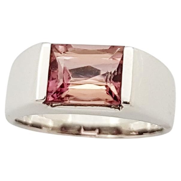 Pink Tourmaline Ring Set in 18 Karat White Gold Settings For Sale