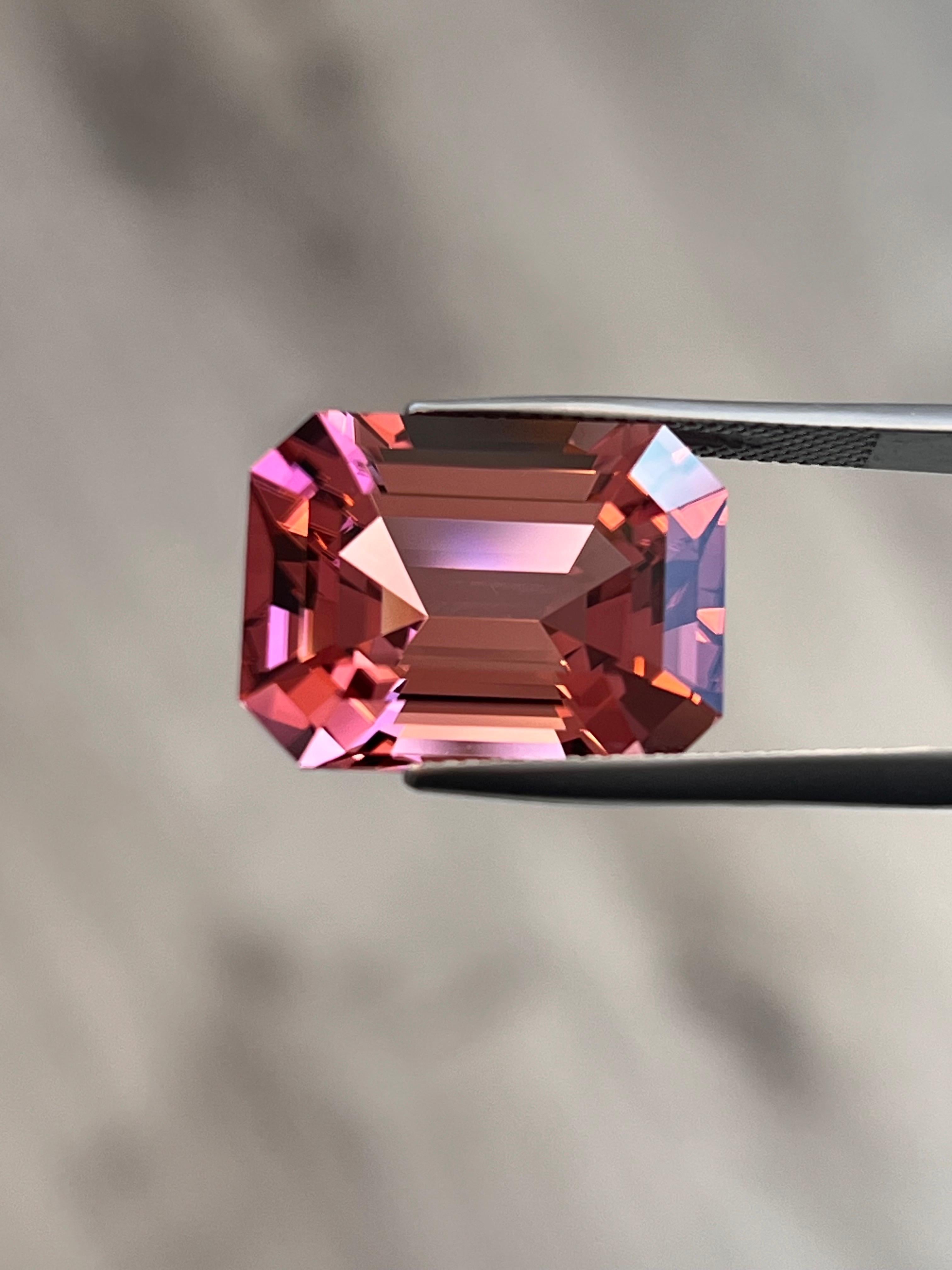 Emerald Cut 21.22-Carat Pink Tourmaline with Orange Undertones: Rare Gem for Luxury Jewelry For Sale
