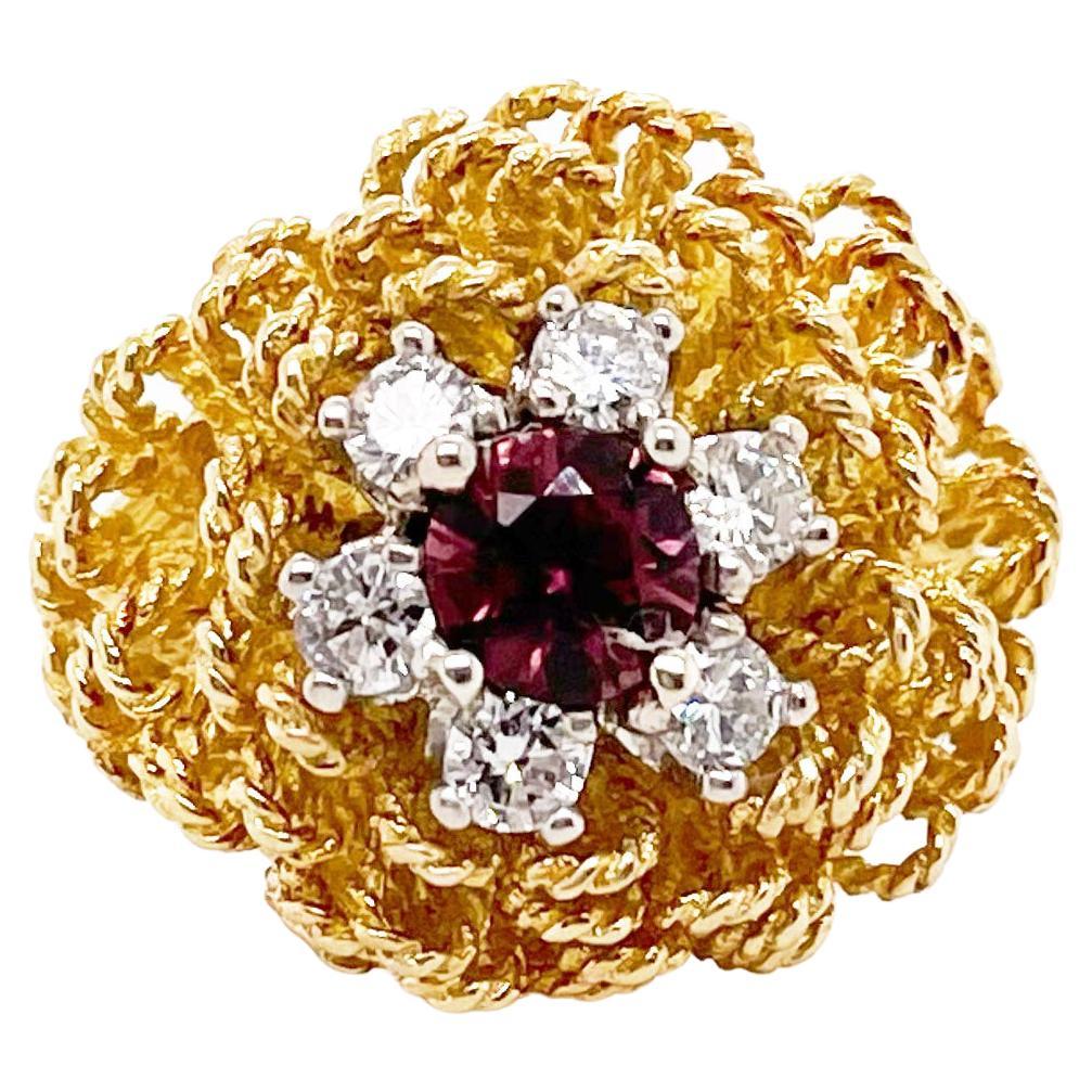 Rosa Rosa Turmalin Ring mit Diamanten, Fancy Ring, 18K Gelbgold, insgesamt 0,82 Karat