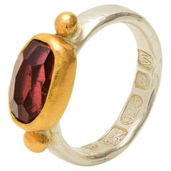 Pink Tourmaline Ring with 22 Karat Yellow Gold Detail and Silver Band