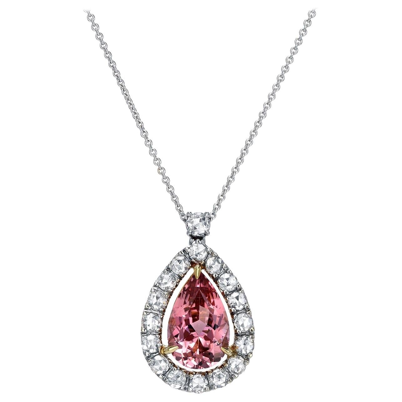Pink Tourmaline Rose Cut Diamond Pendant Necklace 4.70 Carat