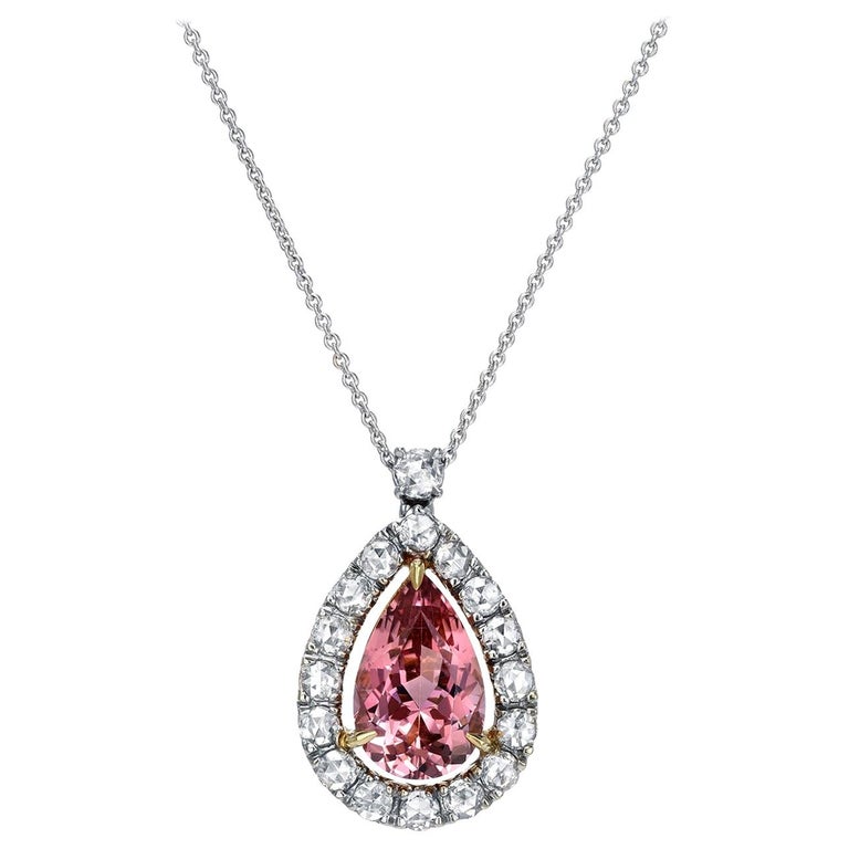 Pink Tourmaline Rose Cut Diamond Pendant Necklace 4.70 Carat at 1stDibs