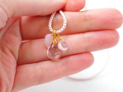 Pink Tourmaline Rose Quartz Pink Opal 22 kt Gold Pendant Necklace