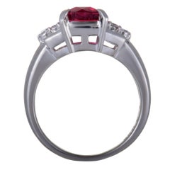 Pink Tourmaline Round and Tapered Baguette Diamond Platinum Ring