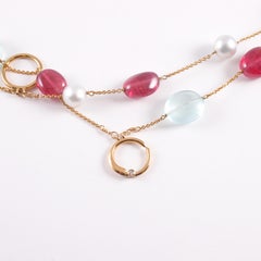 Aquamarine Pink Tourmaline Rubellite Pearl Necklace