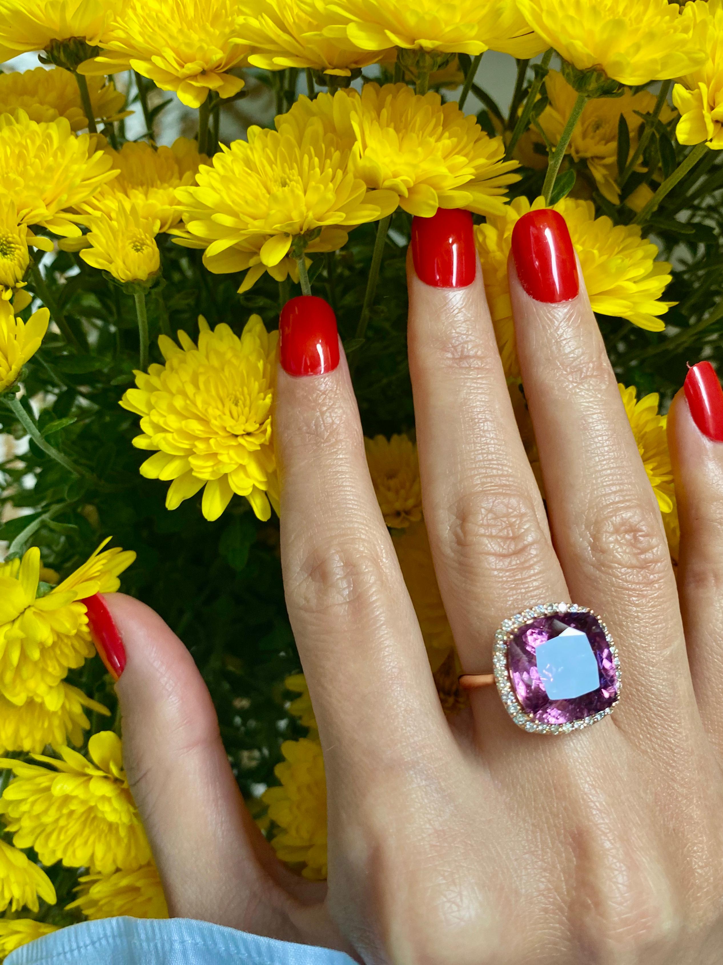 Pink Tourmaline Rubellite Cushion Diamond Halo Pave Unique Cocktail 18 Gold Ring For Sale 6