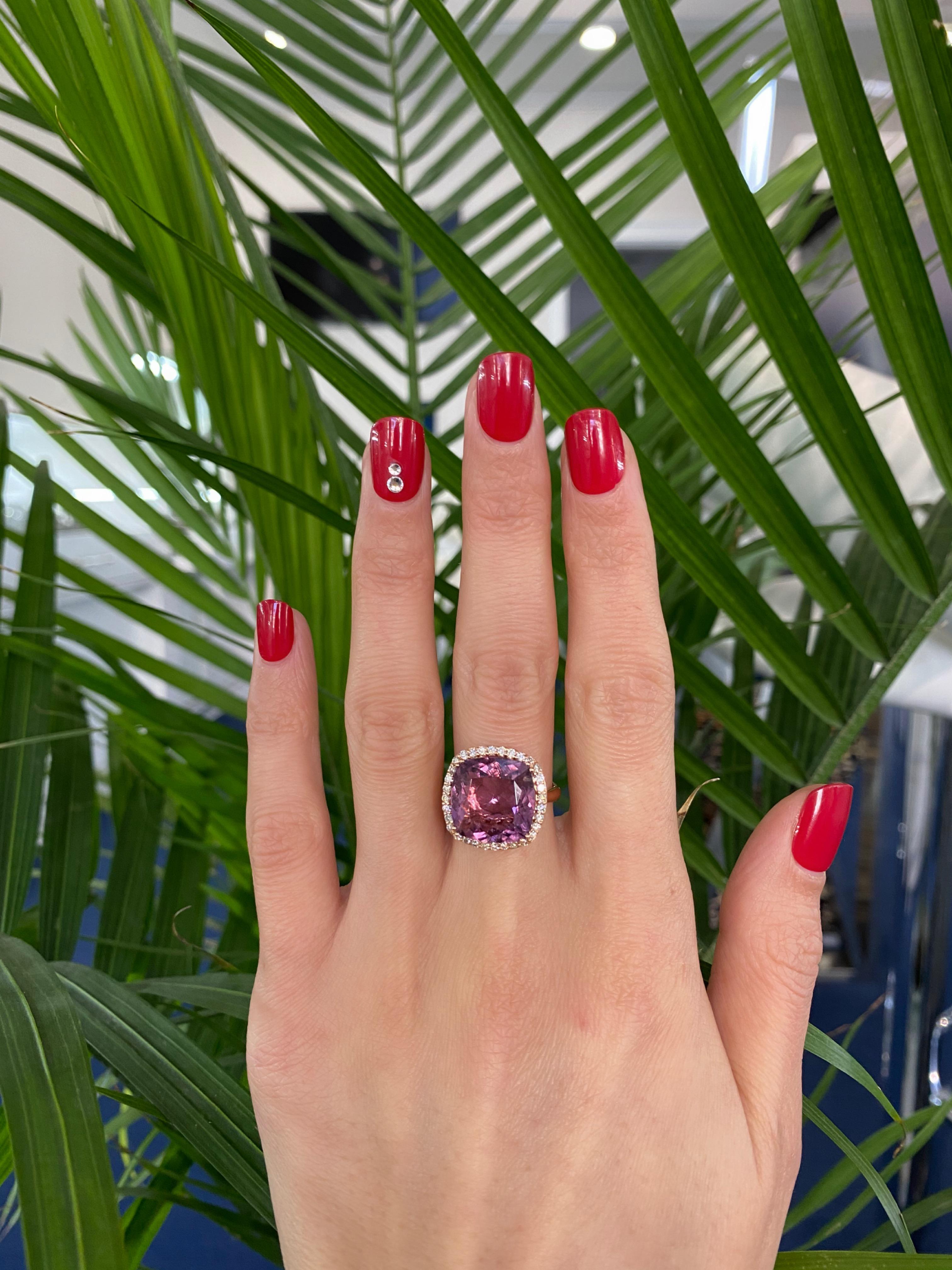Pink Tourmaline Rubellite Cushion Diamond Halo Pave Unique Cocktail 18 Gold Ring For Sale 9