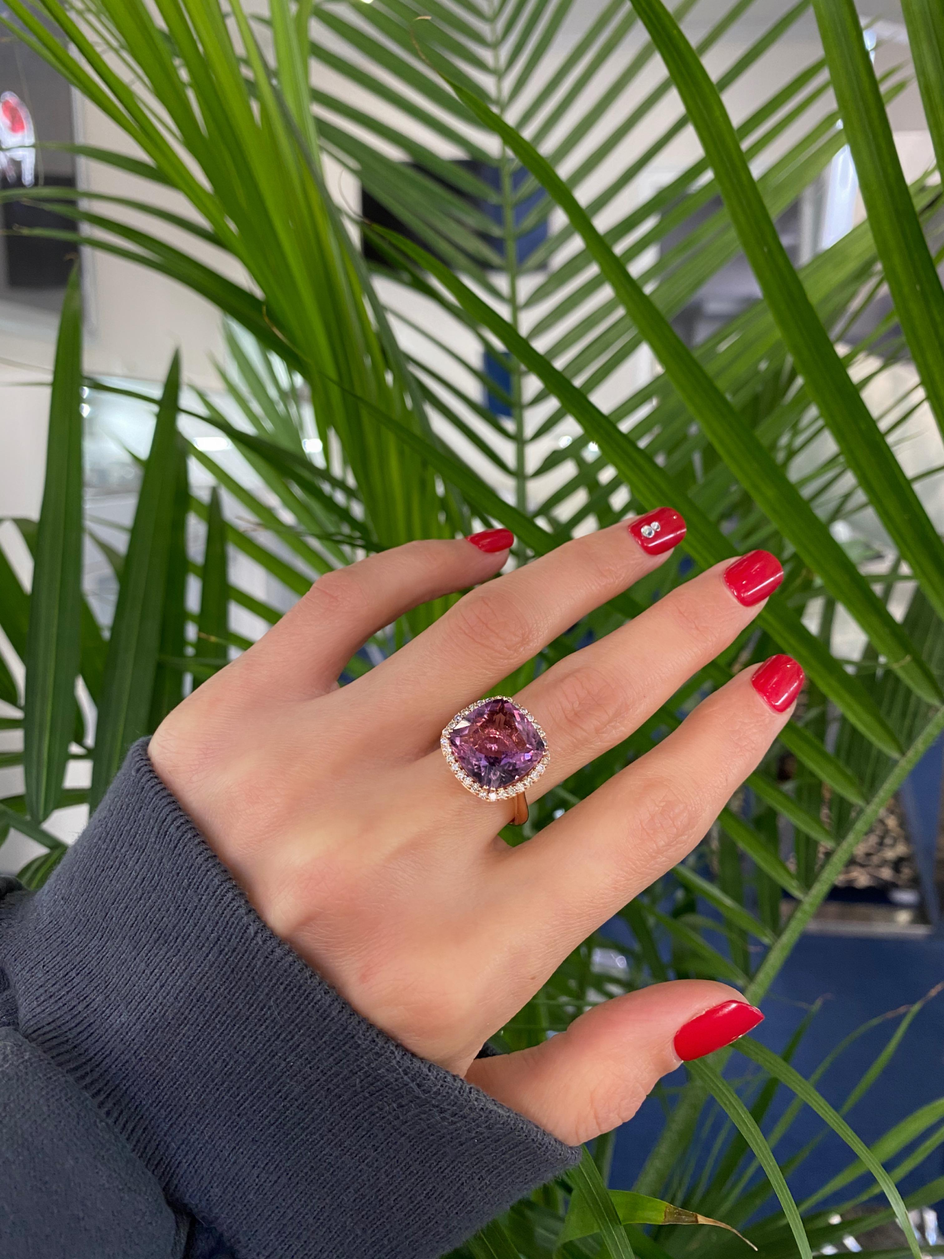 Pink Tourmaline Rubellite Cushion Diamond Halo Pave Unique Cocktail 18 Gold Ring For Sale 10