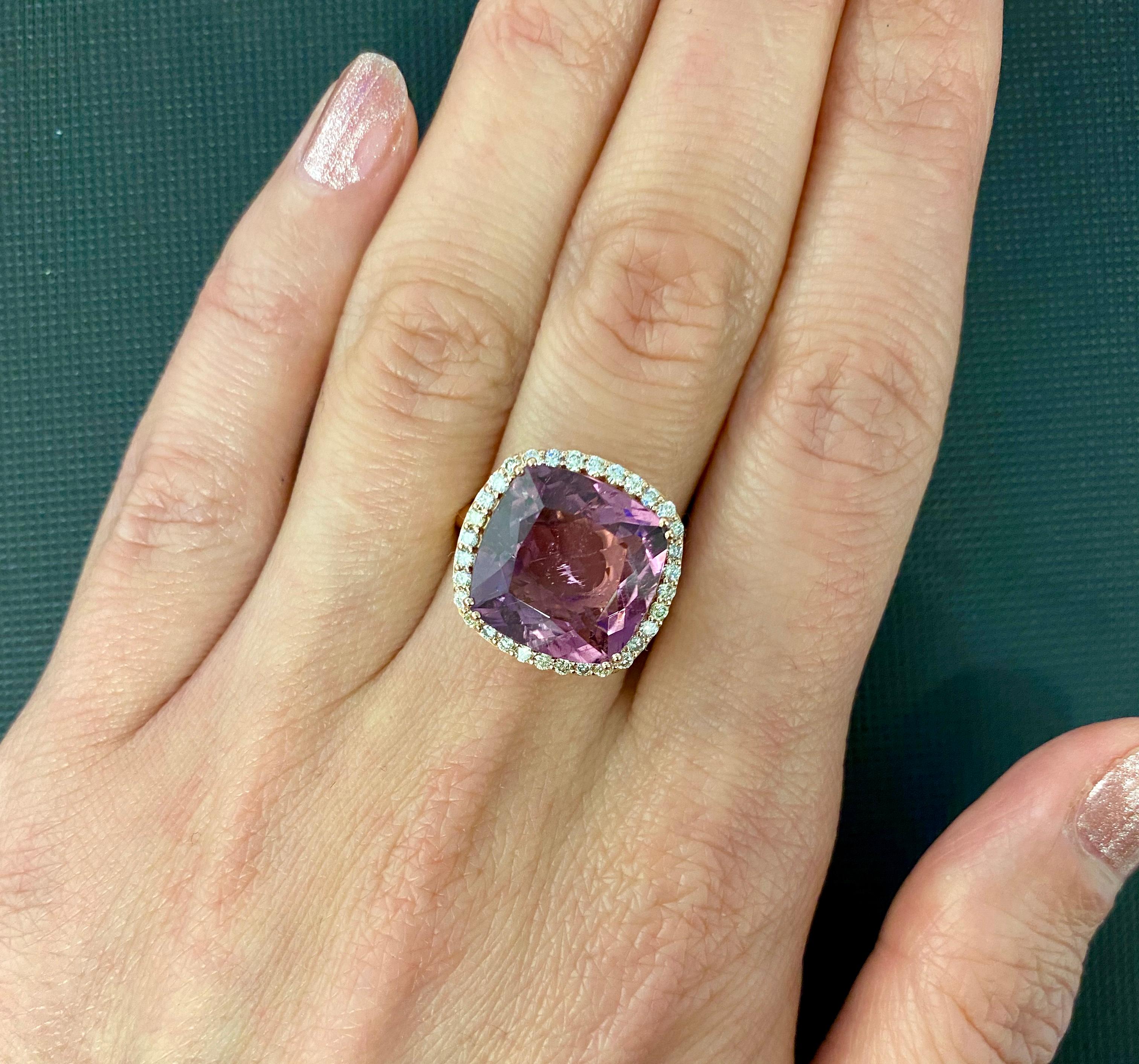 Pink Tourmaline Rubellite Cushion Diamond Halo Pave Unique Cocktail 18 Gold Ring For Sale 1