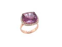 Pink Tourmaline Rubellite Cushion Diamond Halo Pave Unique Cocktail 18 Gold Ring