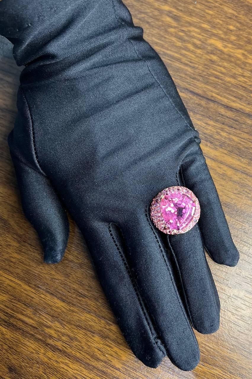 Pink Tourmaline Rubellite Pink Sapphire Diamond Pave 18K Rose Gold Unique Ring For Sale 8