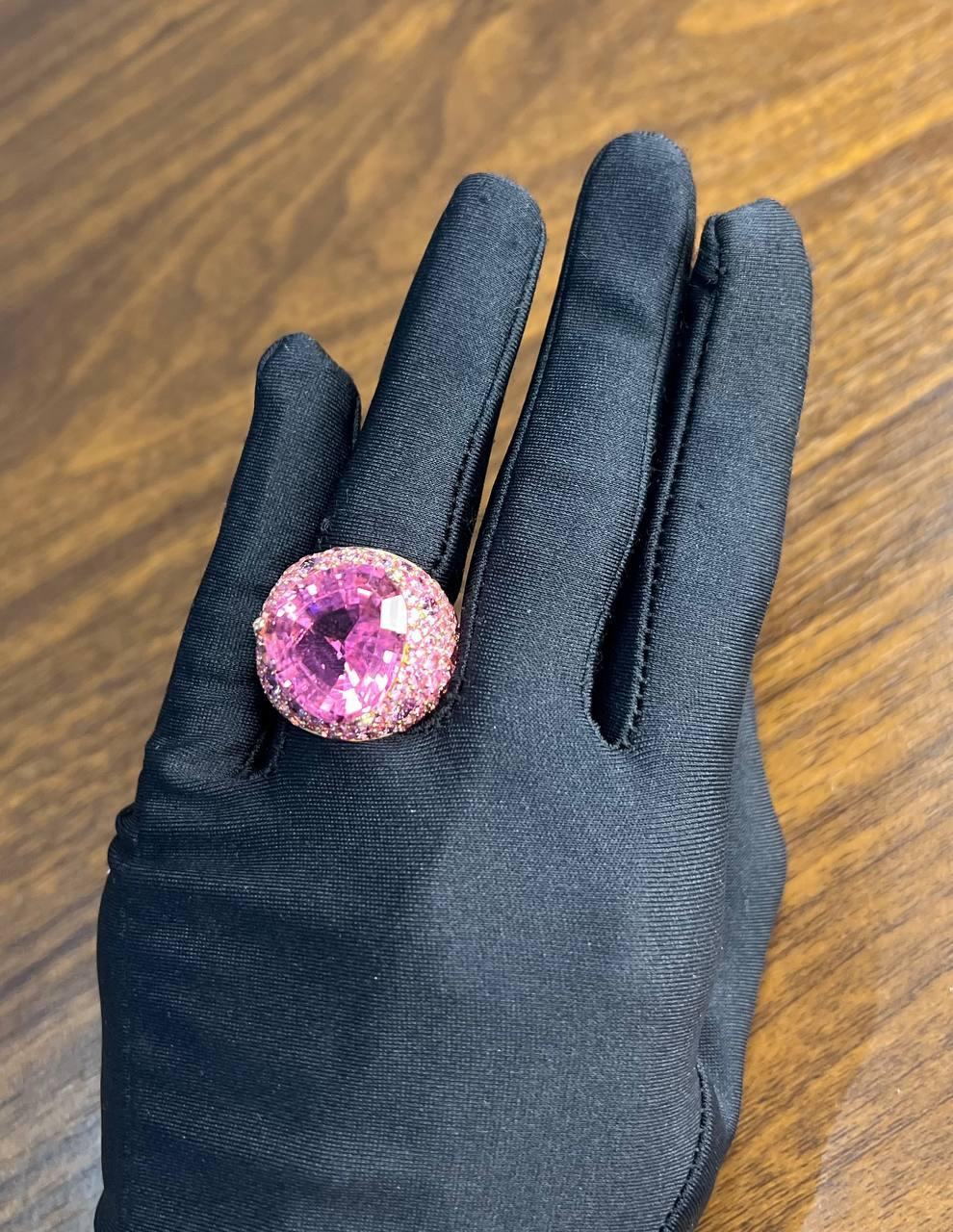 Pink Tourmaline Rubellite Pink Sapphire Diamond Pave 18K Rose Gold Unique Ring For Sale 9