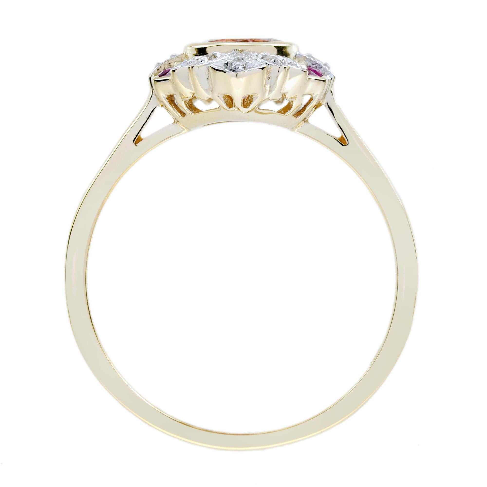 Bague de fiançailles en or jaune 9K avec tourmaline rose, rubis et diamant de style Art Déco en vente 4