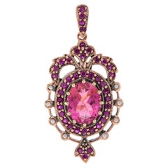 Colgante estilo vintage de turmalina rosa y perla de rubí en oro rosa de 14 quilates