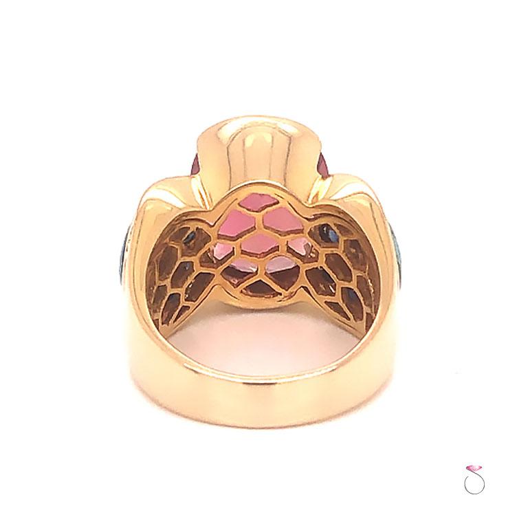Modern Pink Tourmaline, Sapphire and Opal Statement Ring