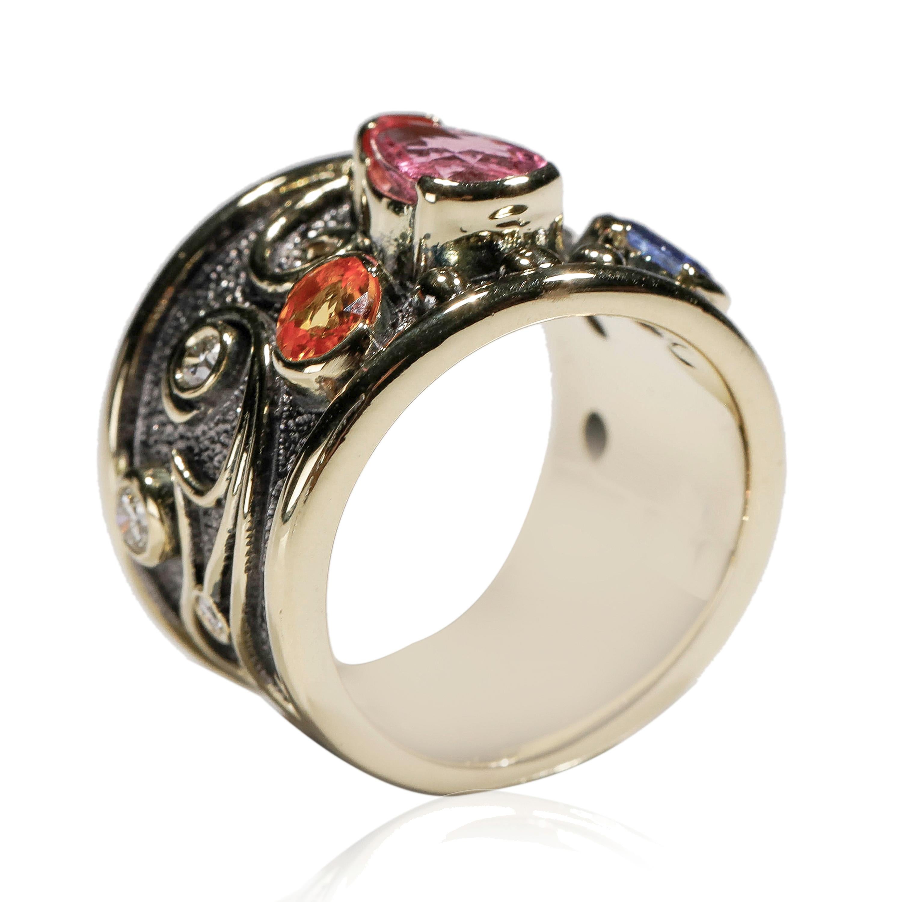 2,5 Karat rosa Turmalin Saphir Diamant 18 Karat Gold Zigarrenband Ring US Größe 7 (Zeitgenössisch) im Angebot