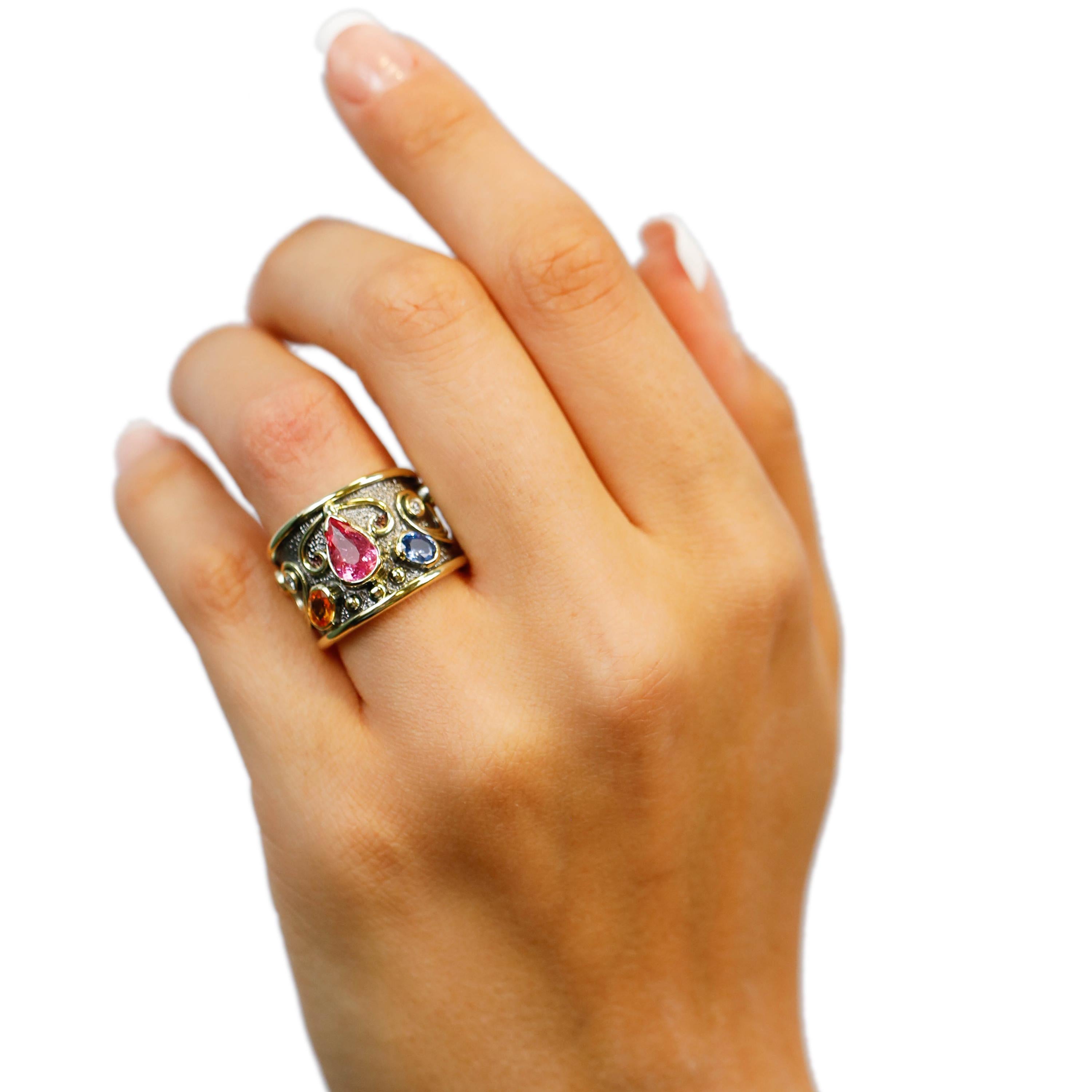 2,5 Karat rosa Turmalin Saphir Diamant 18 Karat Gold Zigarrenband Ring US Größe 7 im Zustand „Neu“ im Angebot in New York, NY