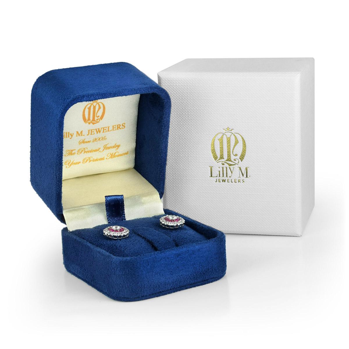 Women's Pink Tourmaline Sapphire Diamond Omega Earrings in 18K White Gold For Sale